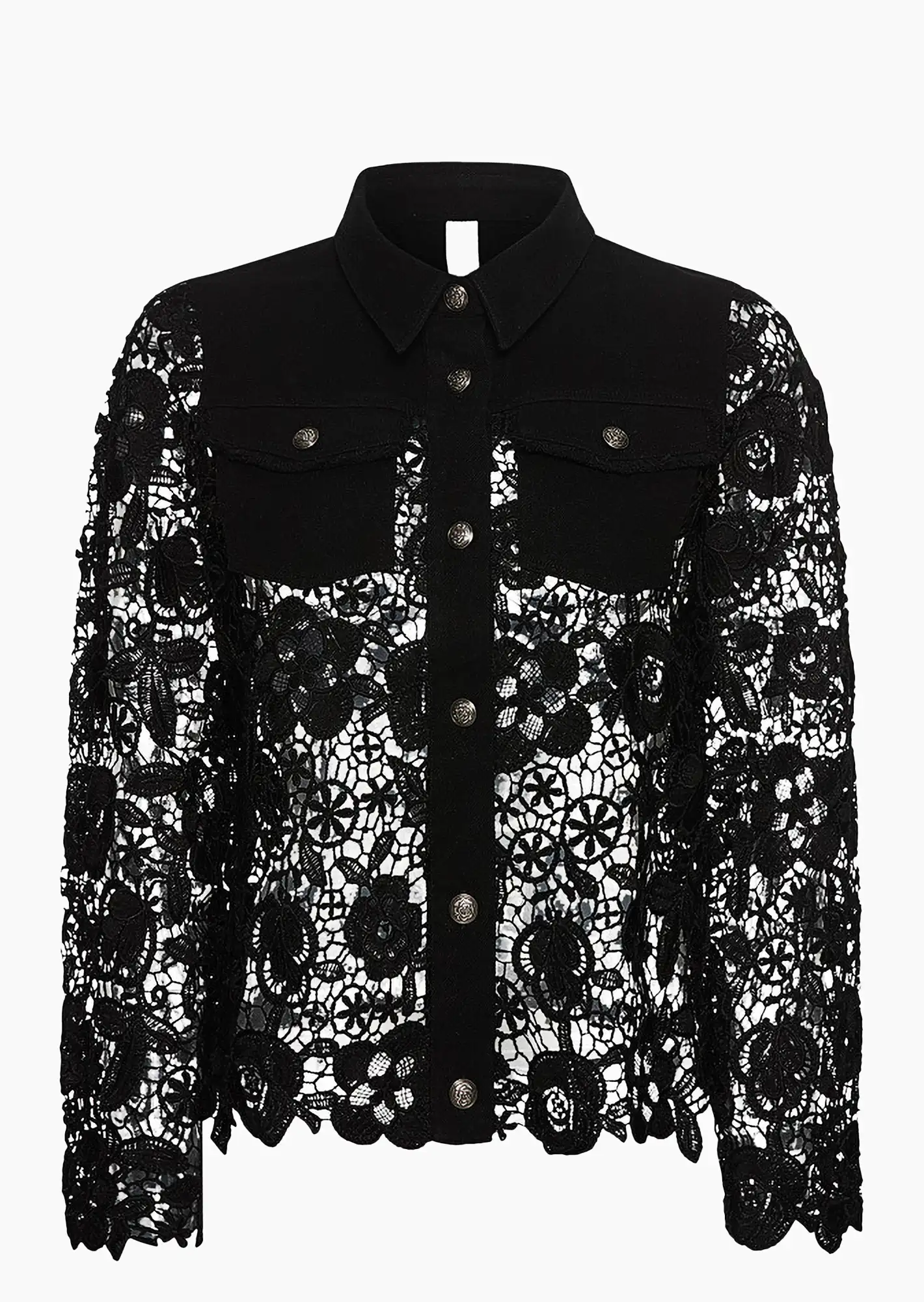 Jeansjacke mit Häkelspitze, schwarz