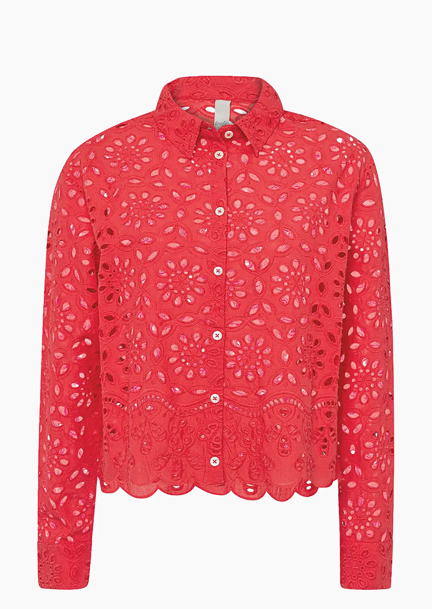 Bluse mit Lochstickerei, koralle