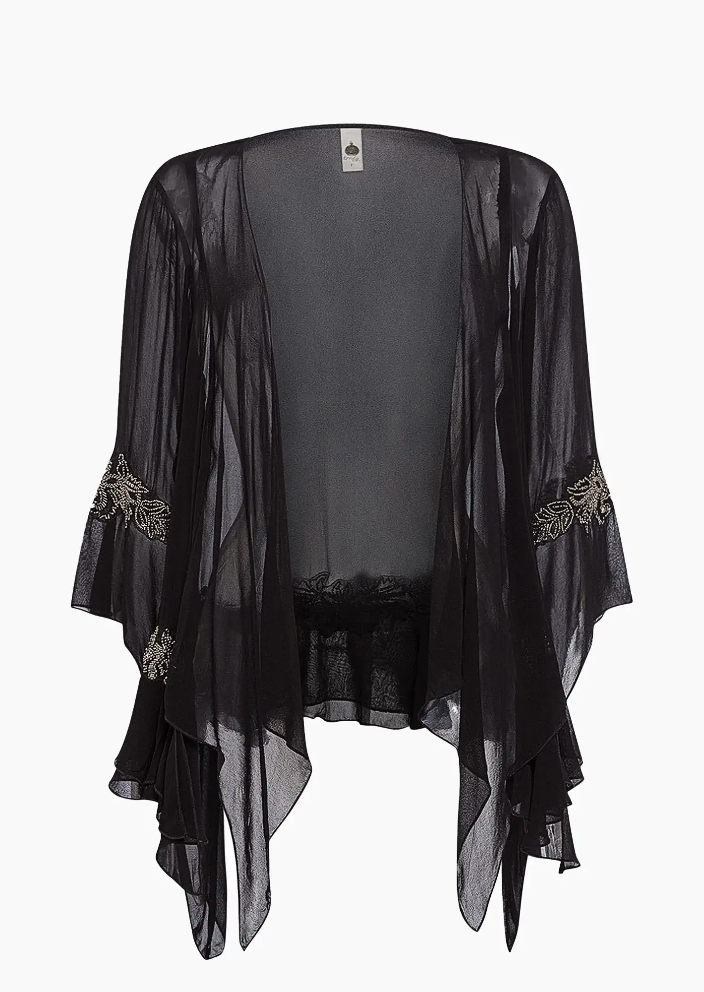 transparente Shirtjacke mit Zierperlen, schwarz