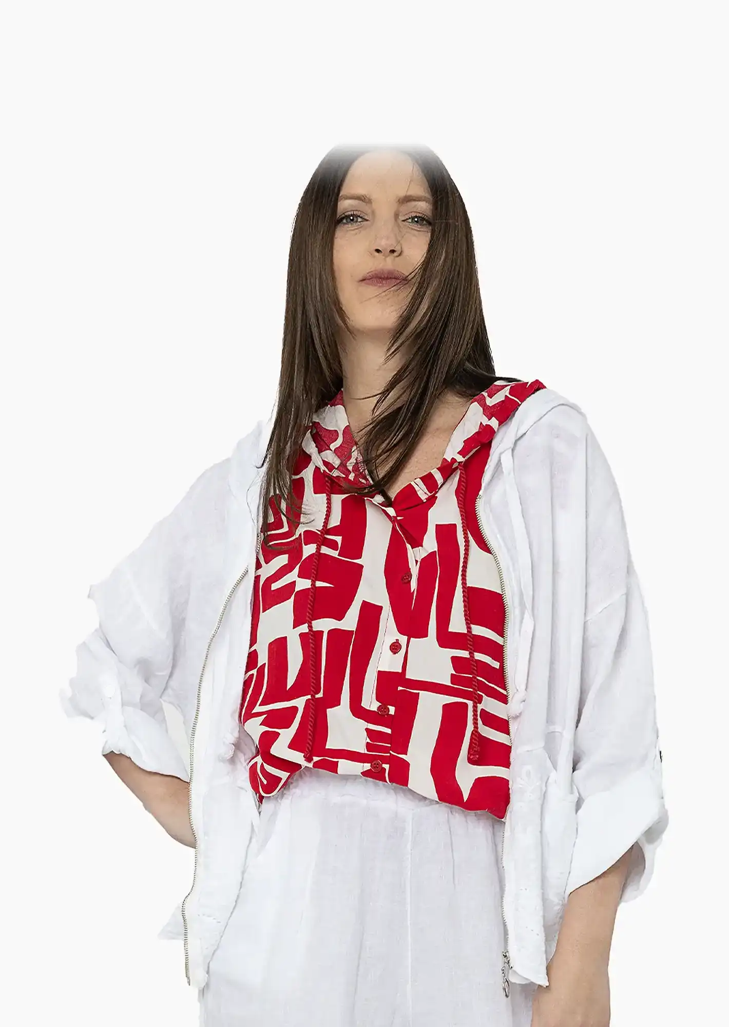Leinenjacke mit Stickerei, weiß