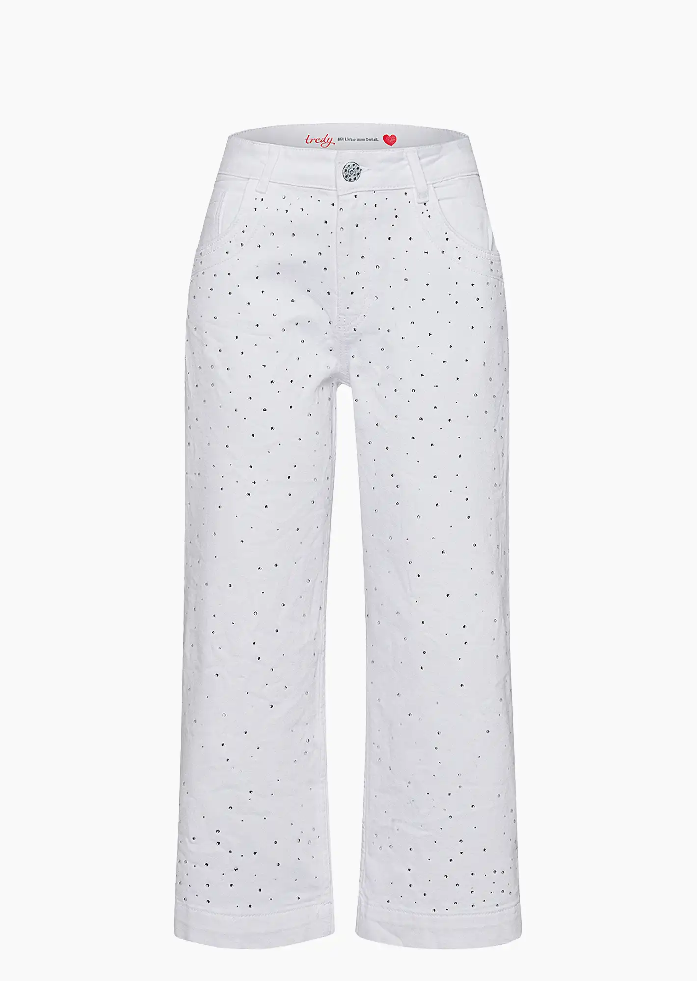 Wide Leg Jeans mit Ziersteinen, weiß