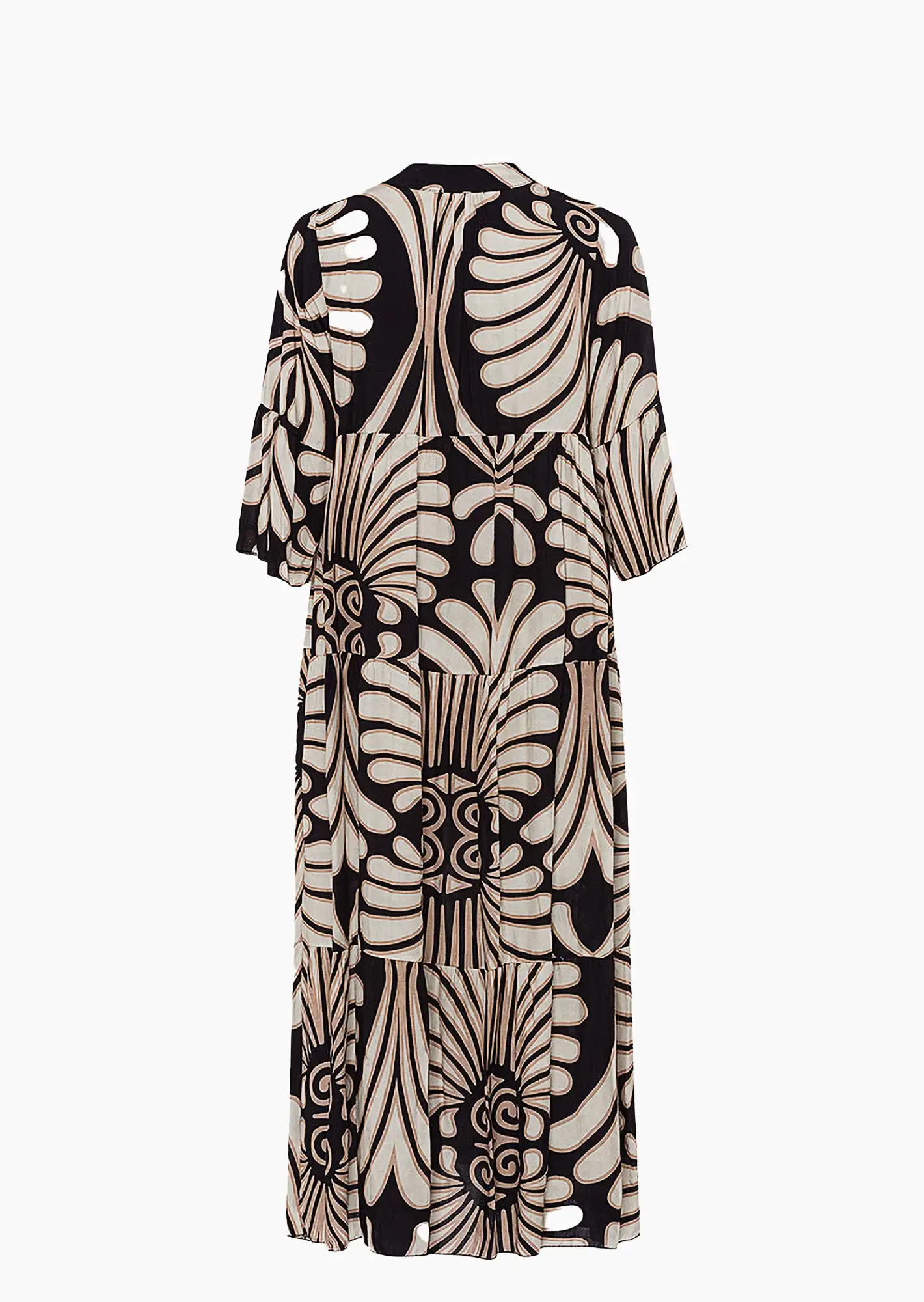 Maxikleid im Alloverprint, schwarz-beige