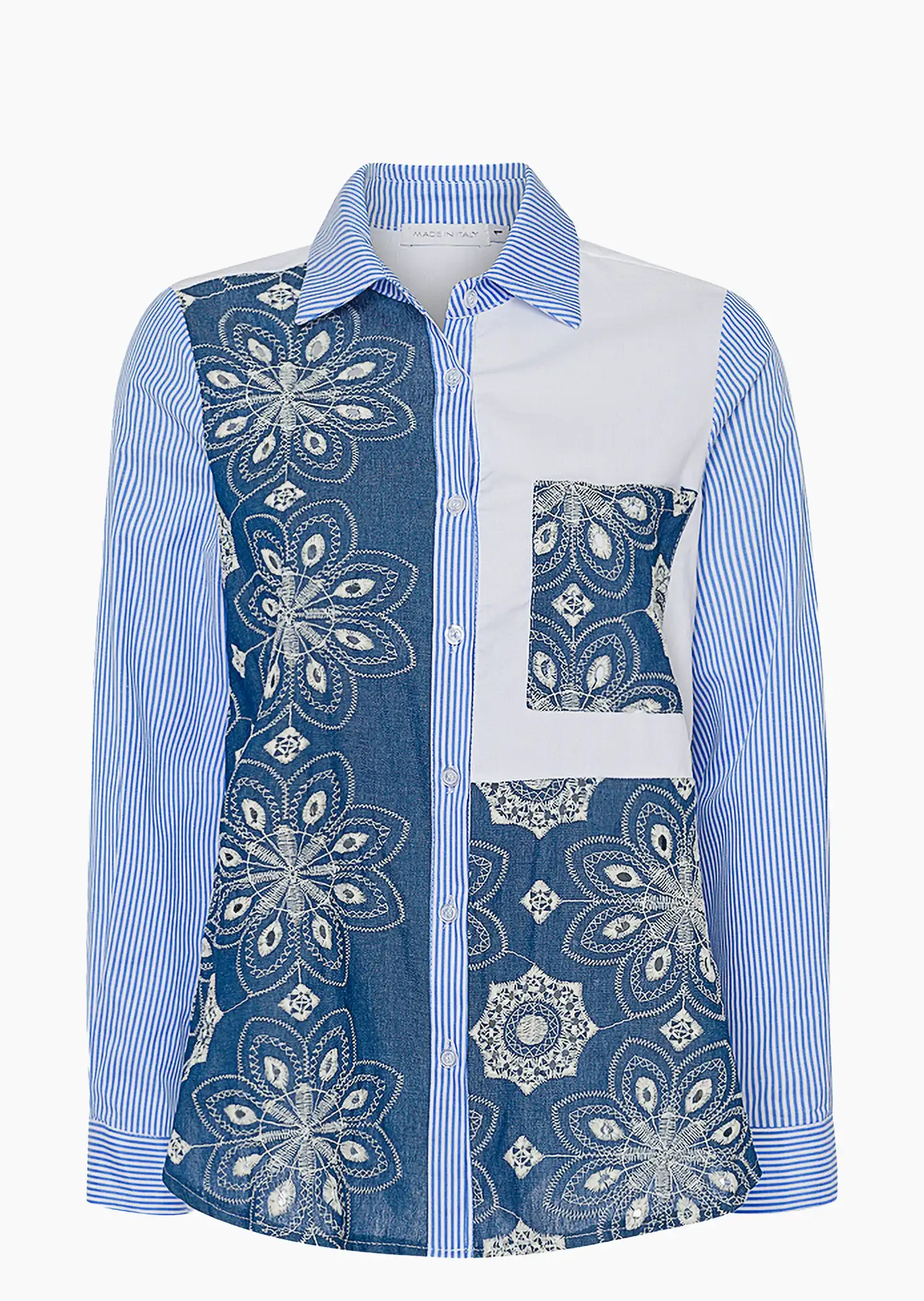 Bluse mit Stickerei, blau-weiß