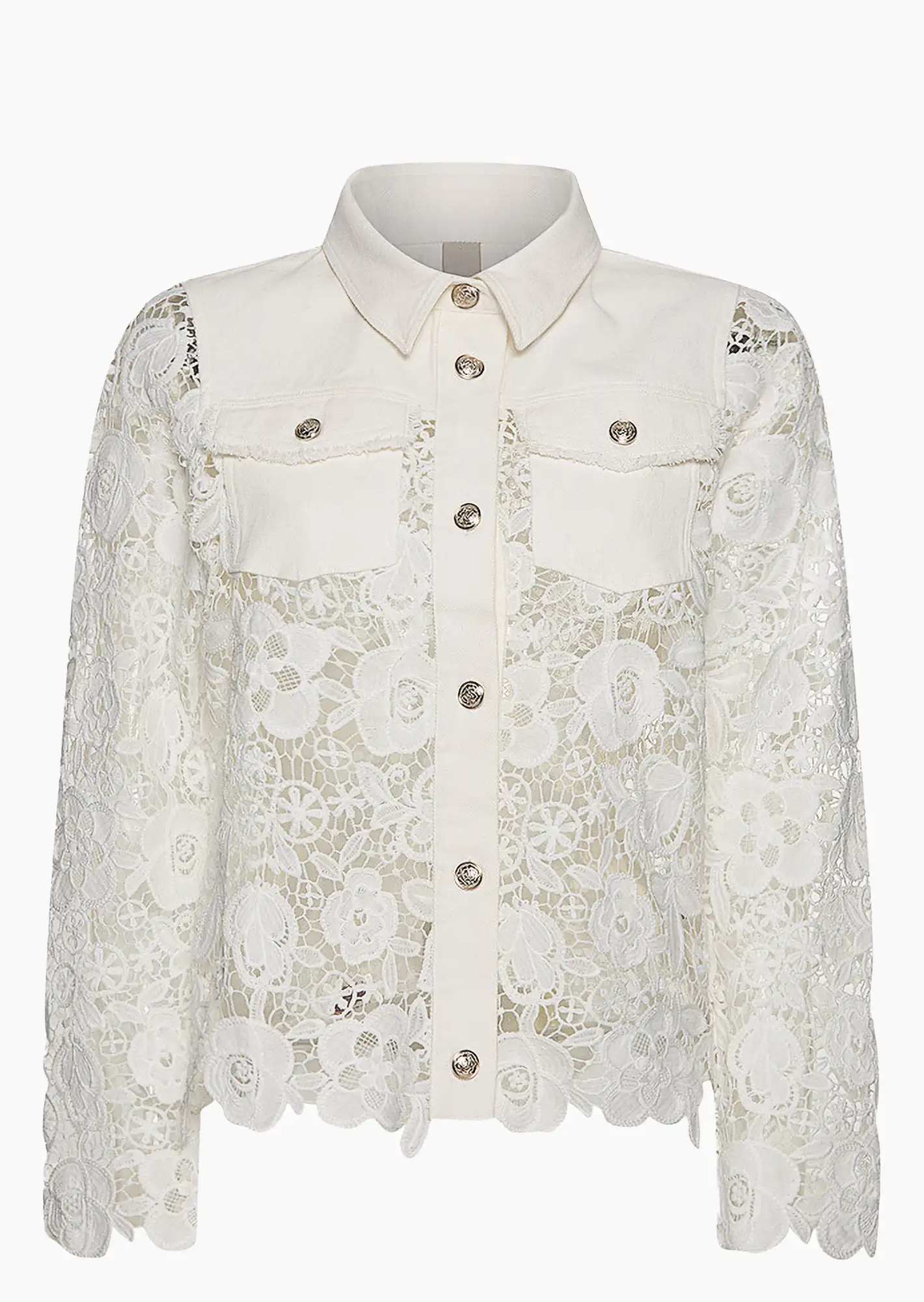 Jeansjacke mit Häkelspitze, offwhite