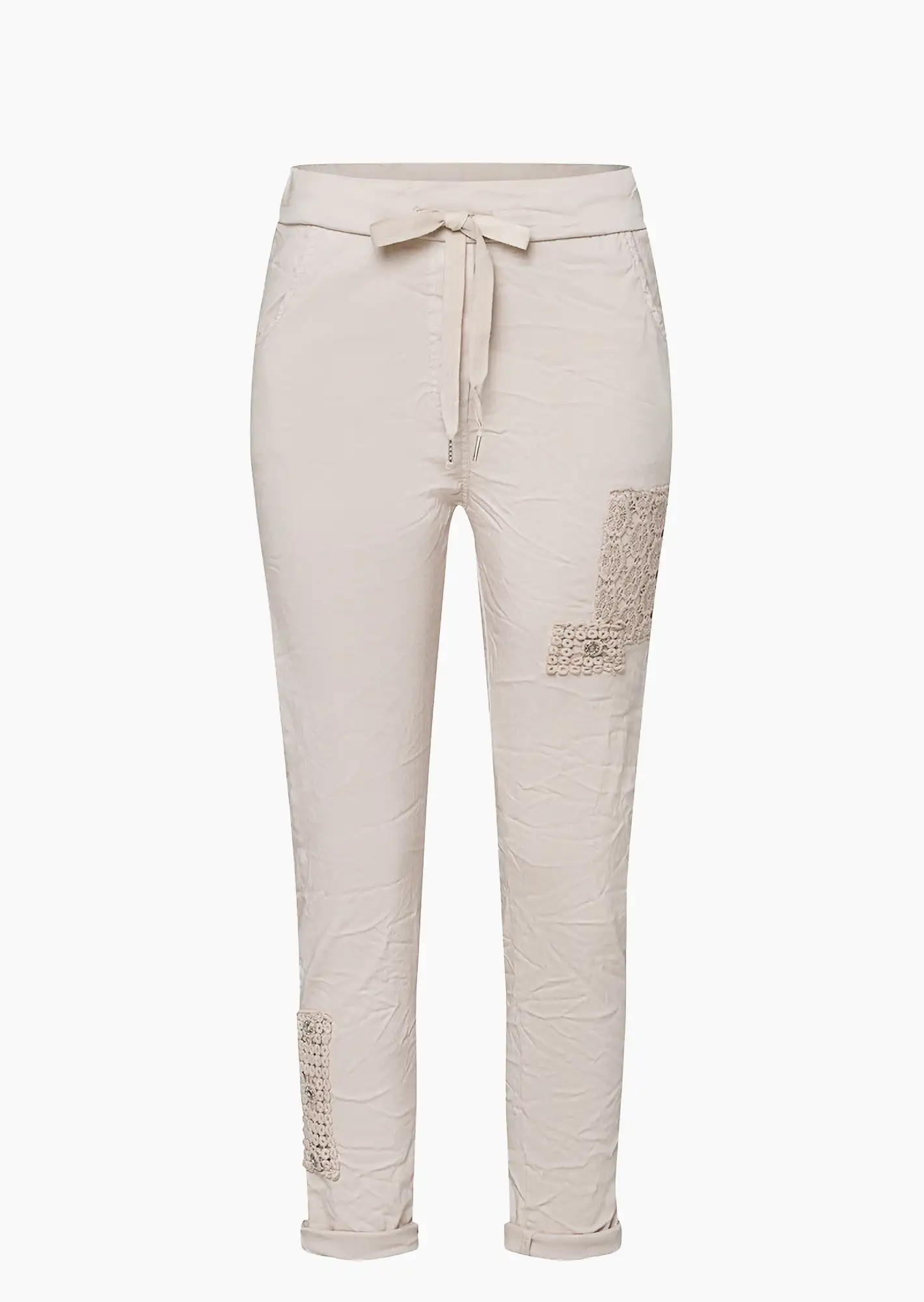 Joggpants mit Häkelpatches, sand
