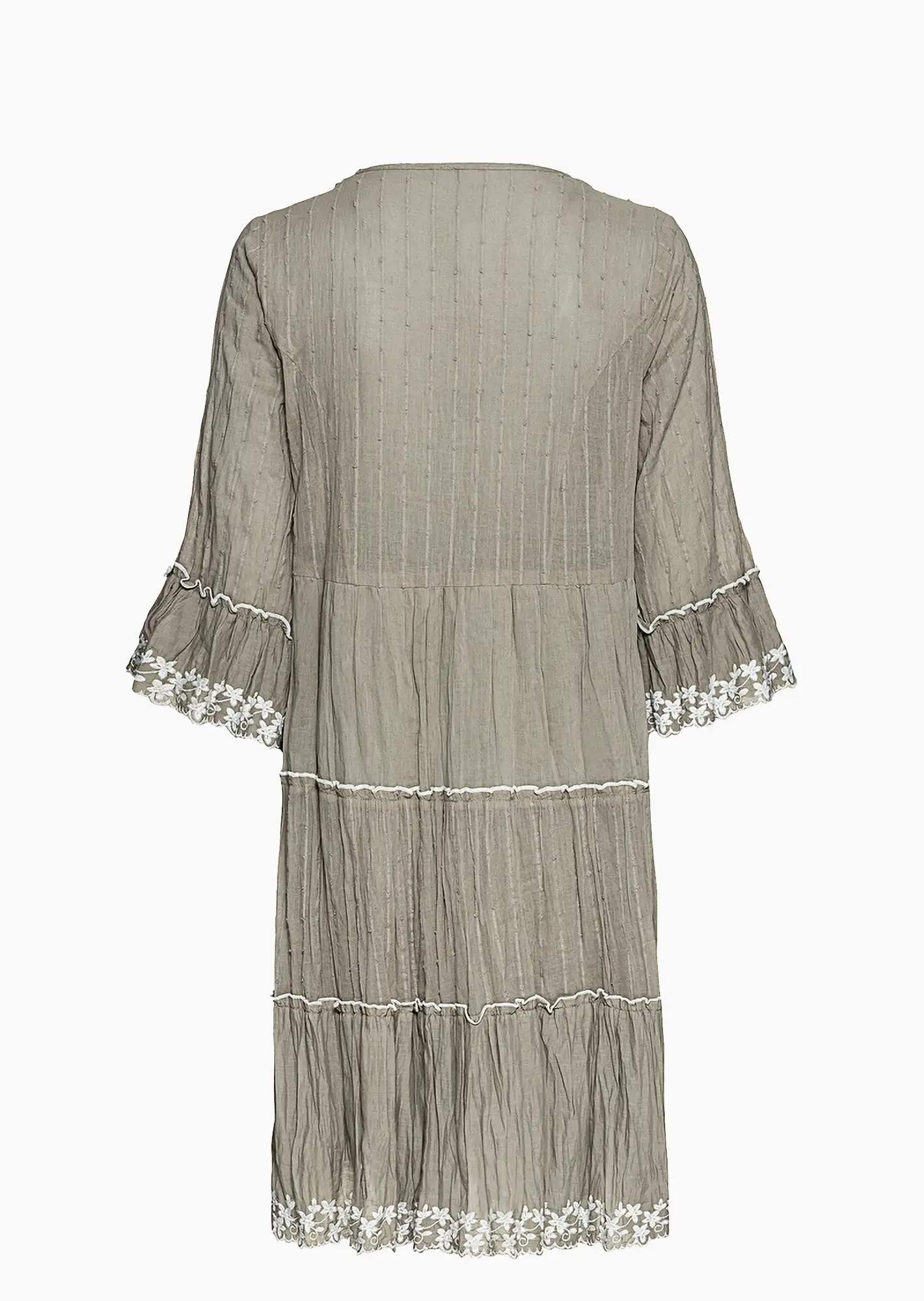Kleid mit Volant, salbei-weiß