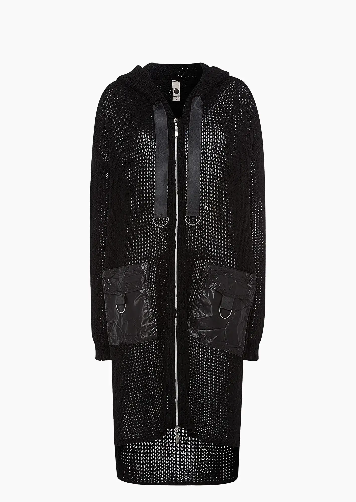 Strickjacke mit crashed Nylon, schwarz