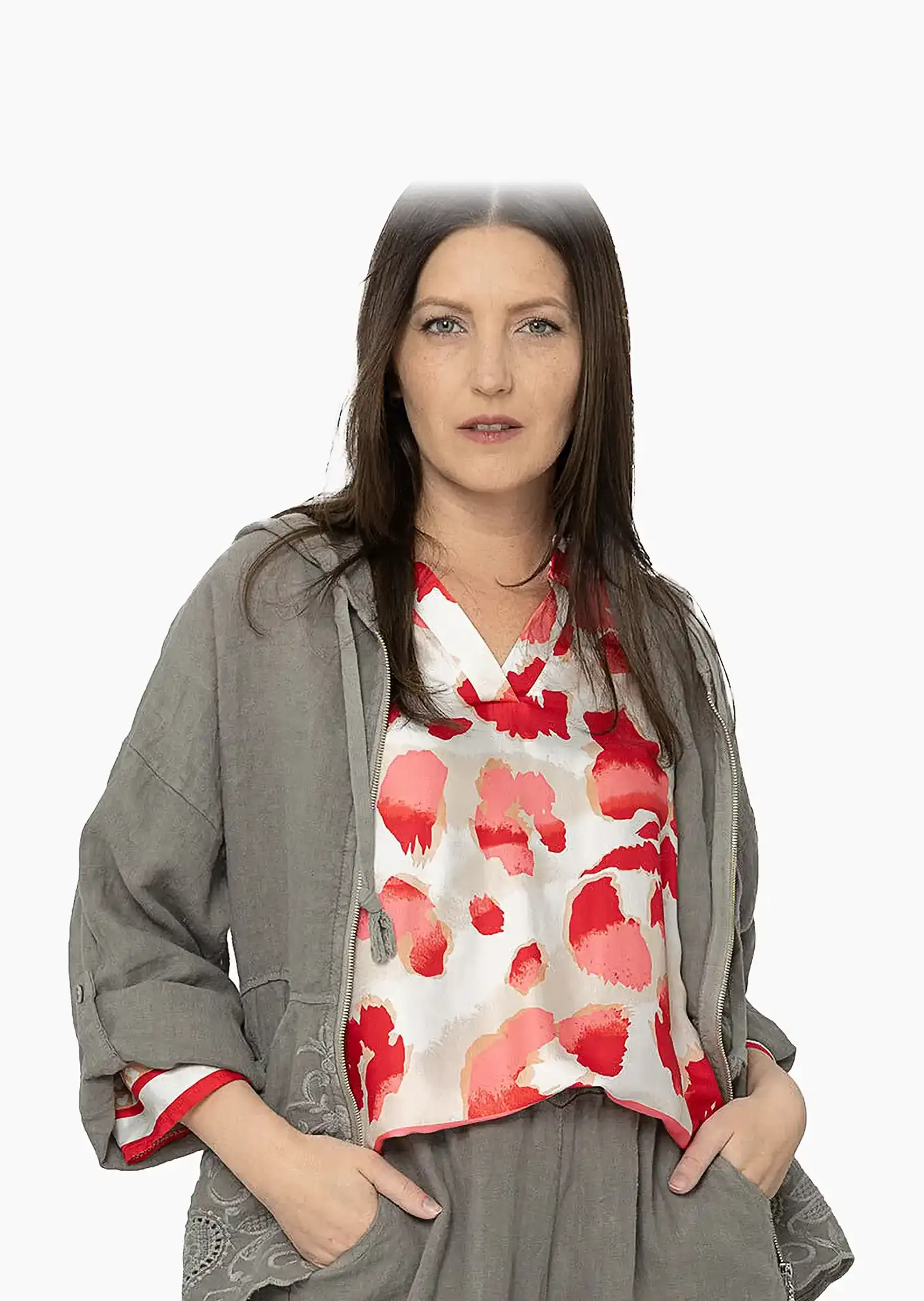 Leinenjacke mit Stickerei, fango