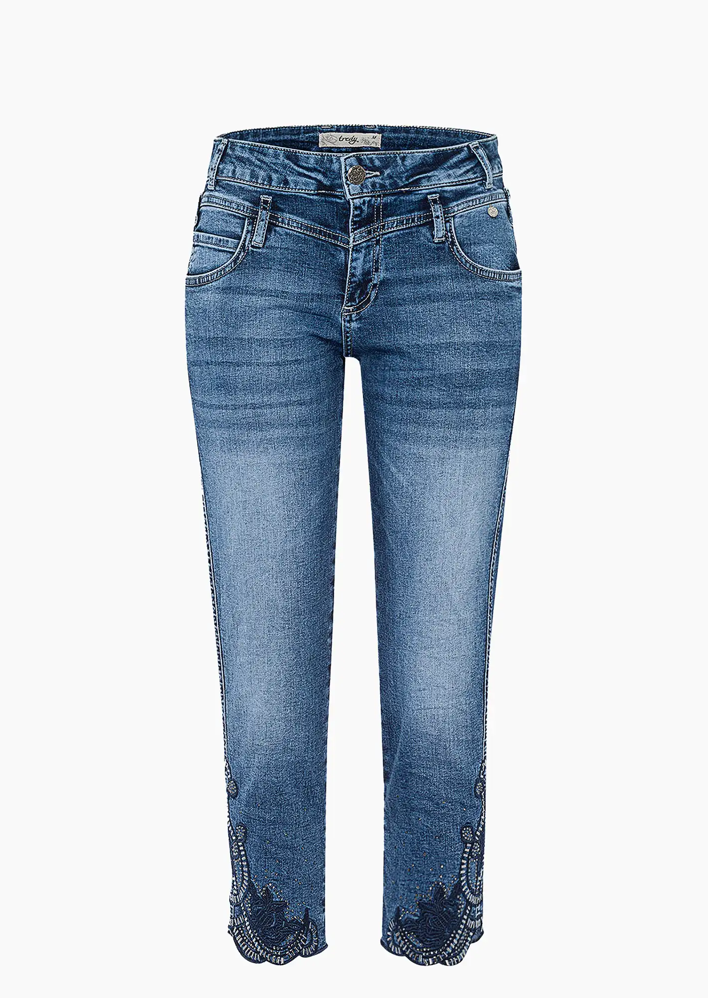 Jeans mit Stickerei, blue denim