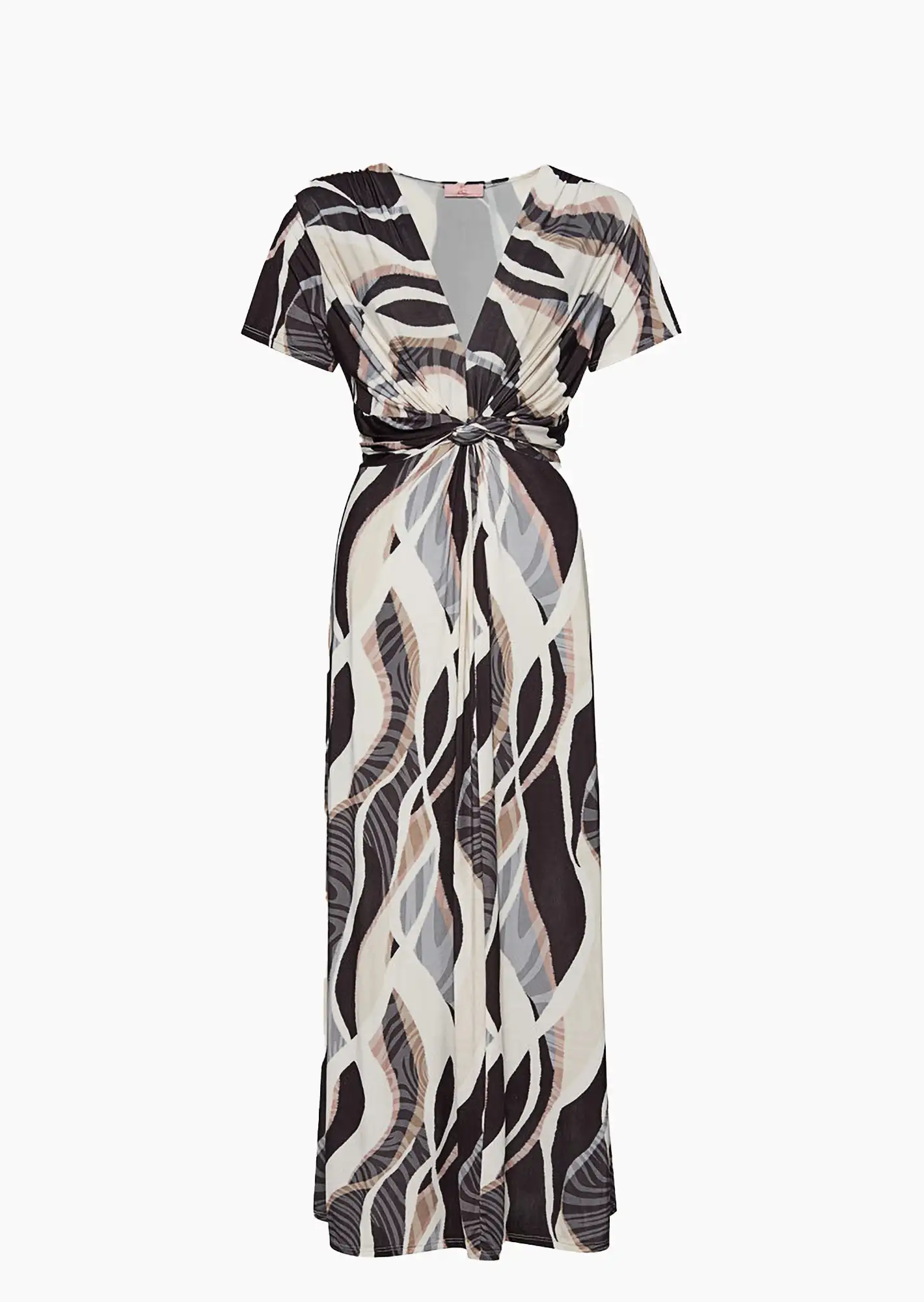 Maxikleid mit Raffung, schwarz-beige