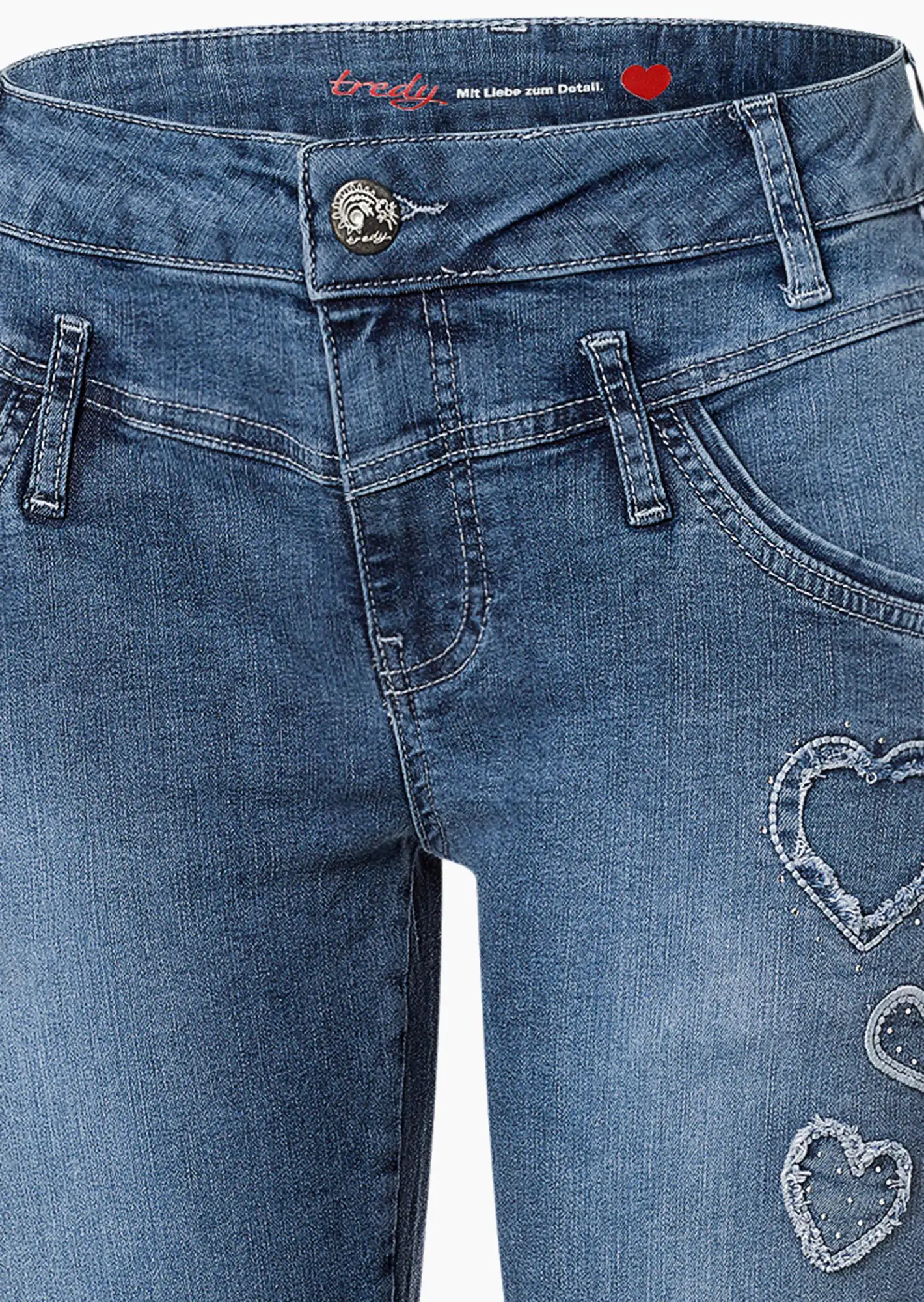 Jeans mit Herzen lang, blue denim