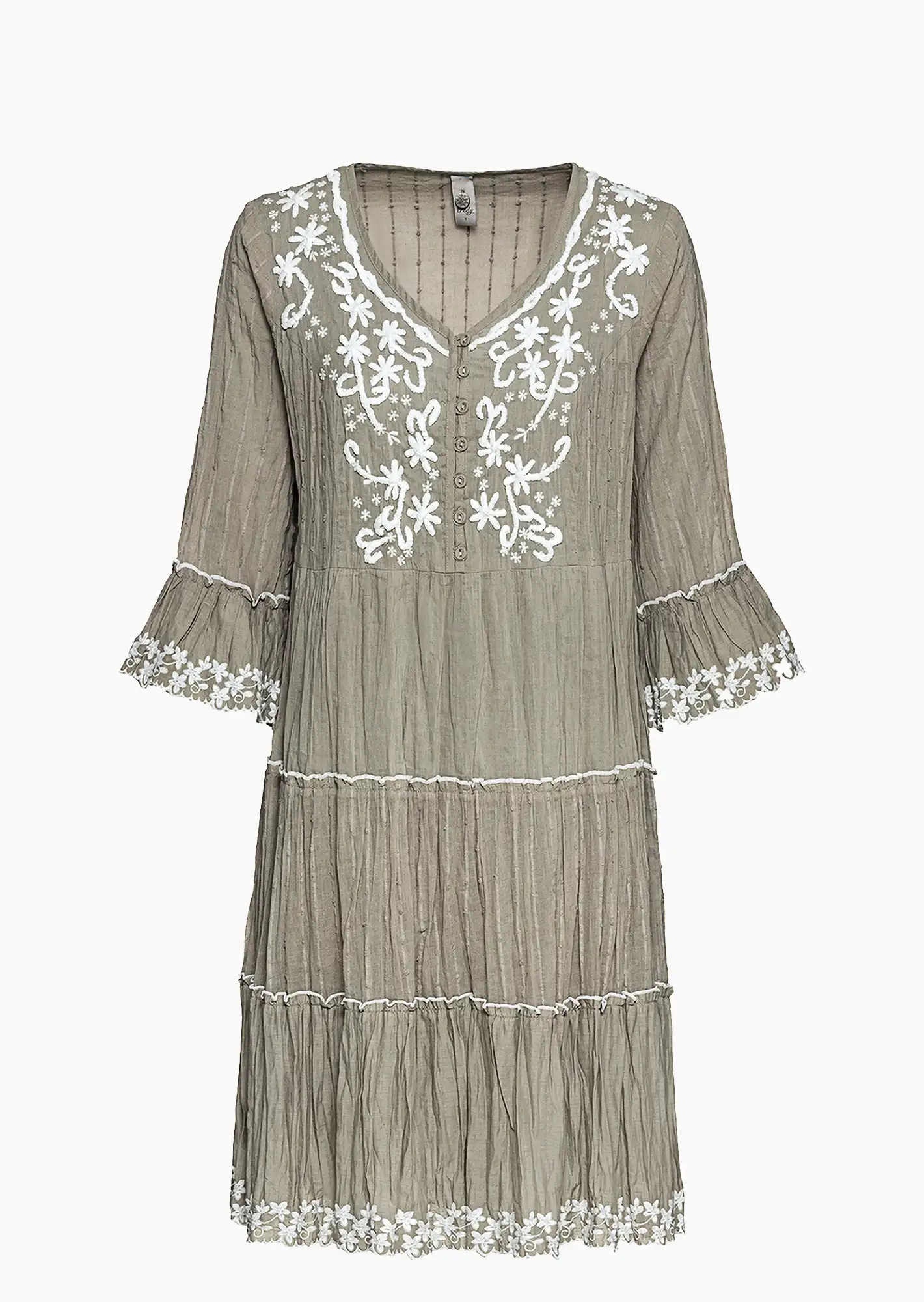 Kleid mit Volant, salbei-weiß