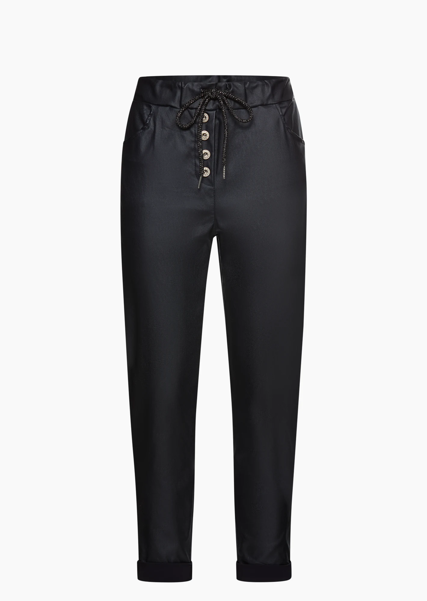 Joggpants in Leder-Optik, navy