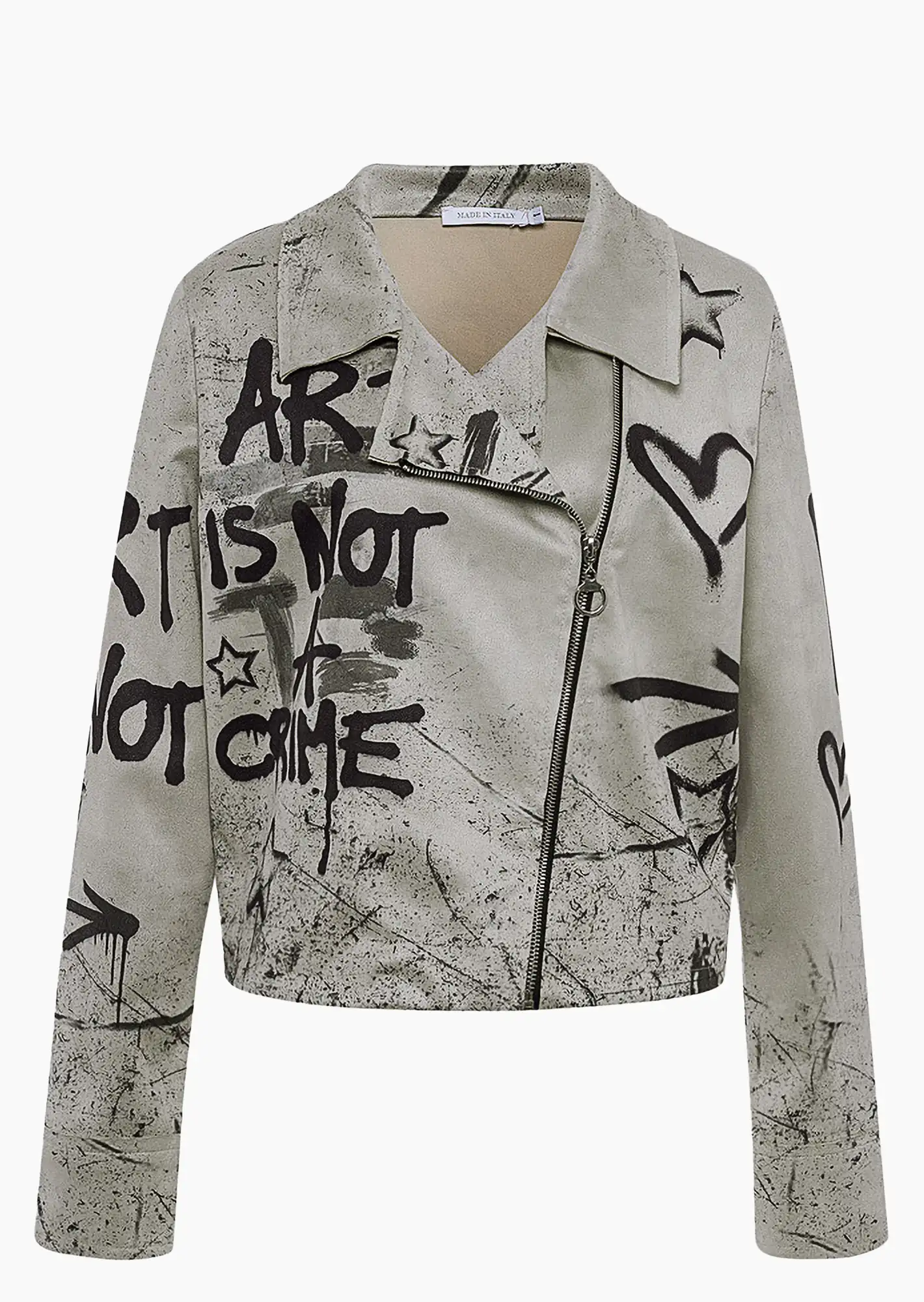 Suede-Jacke im Graffiti-Style, kitt