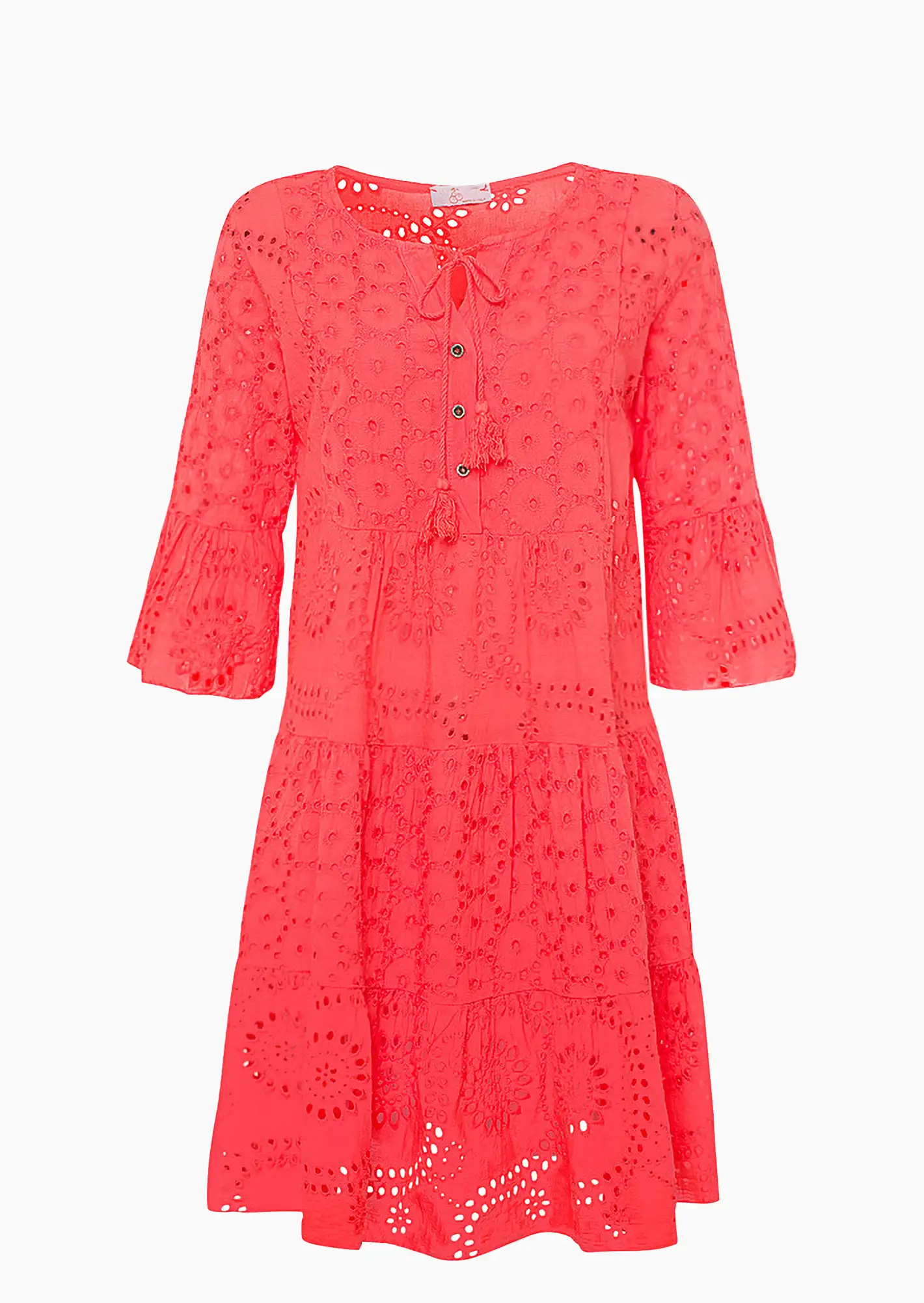 Kleid mit Lochstickerei, koralle