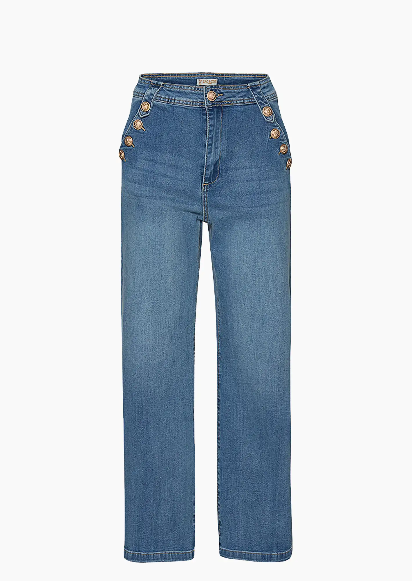 Wide Leg Jeans mit Zierknöpfen, jeansblau