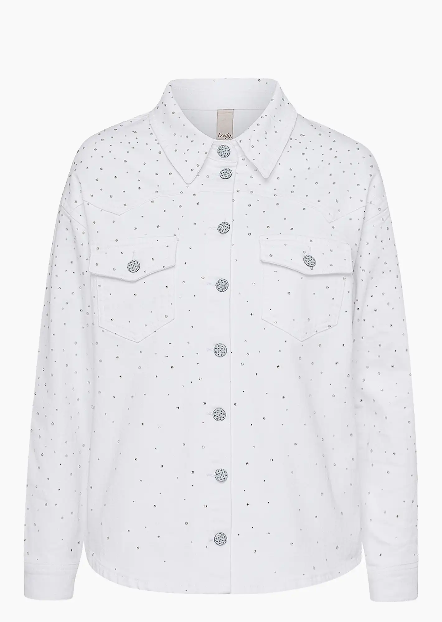 Jeansjacke mit Ziersteinregen, weiß