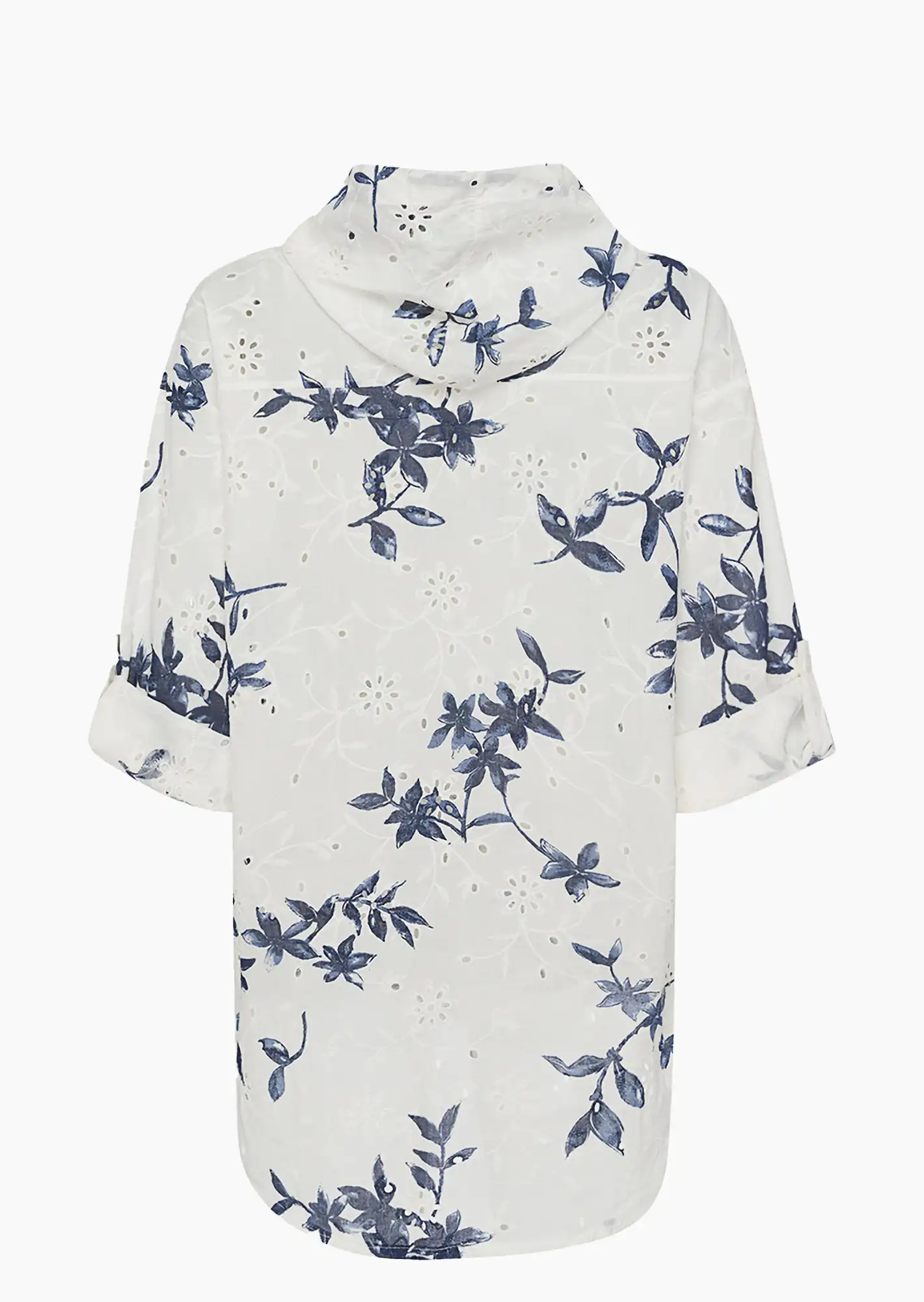 Bluse mit Lochstickerei, blau-weiß