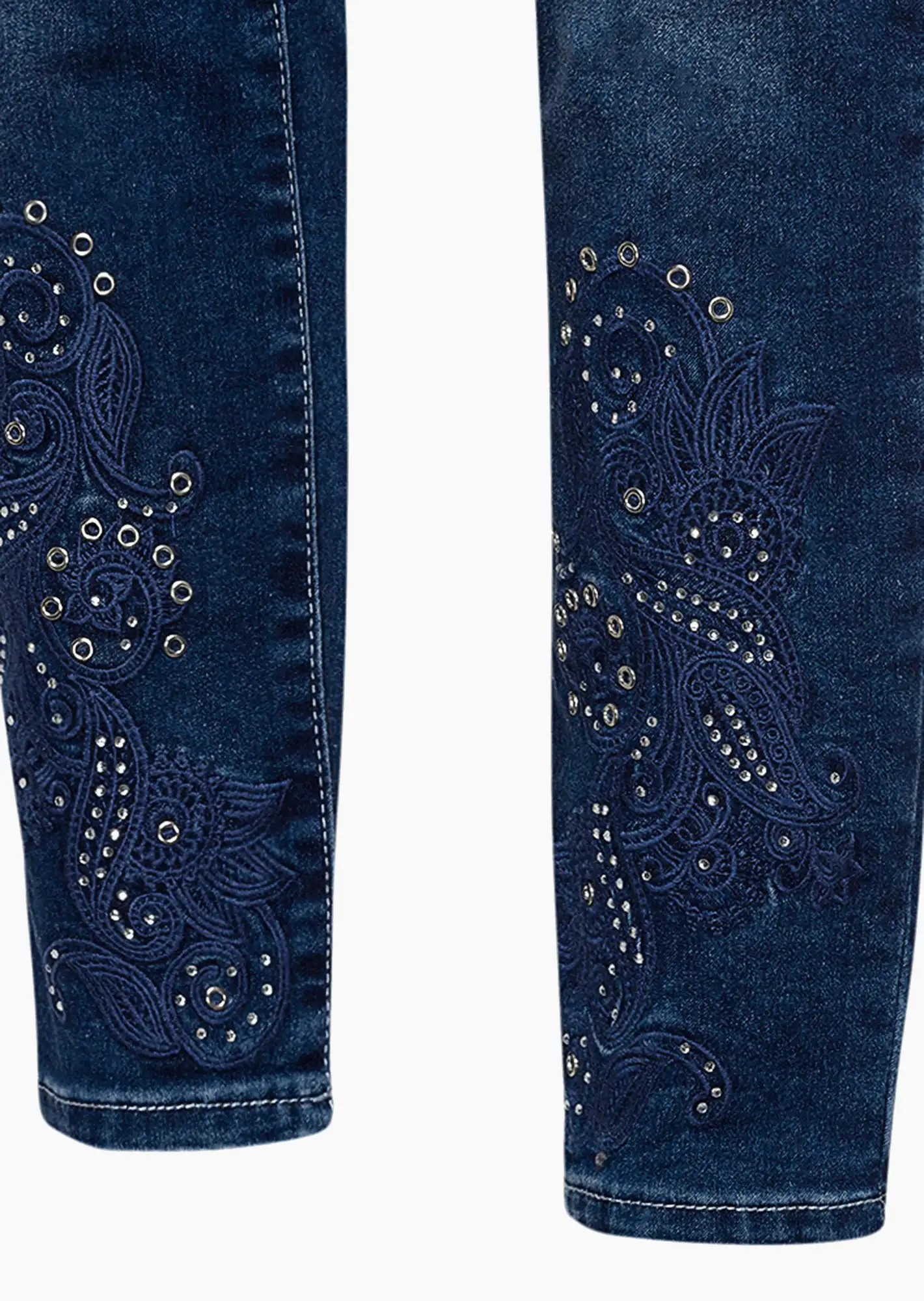 Jeggings Stickerei, blue denim