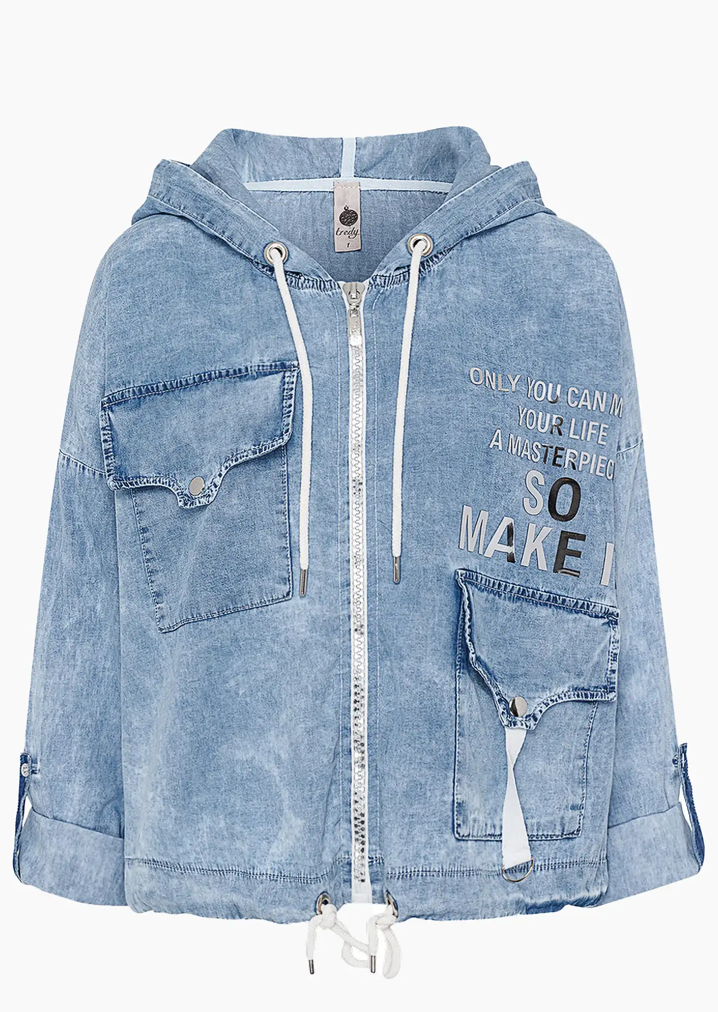 Jeansjacke mit Kapuze, bleached denim