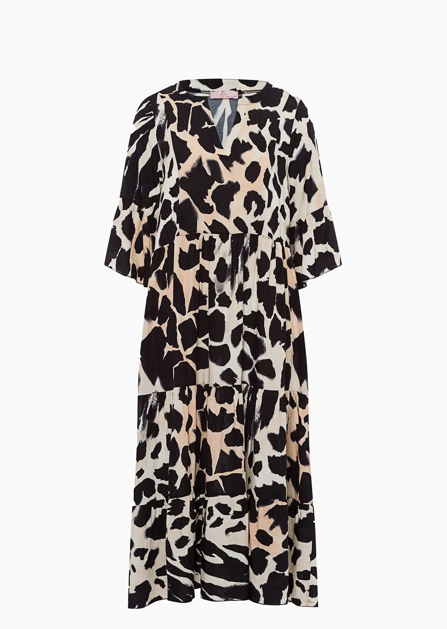 Maxikleid mit Volants, schwarz-crema