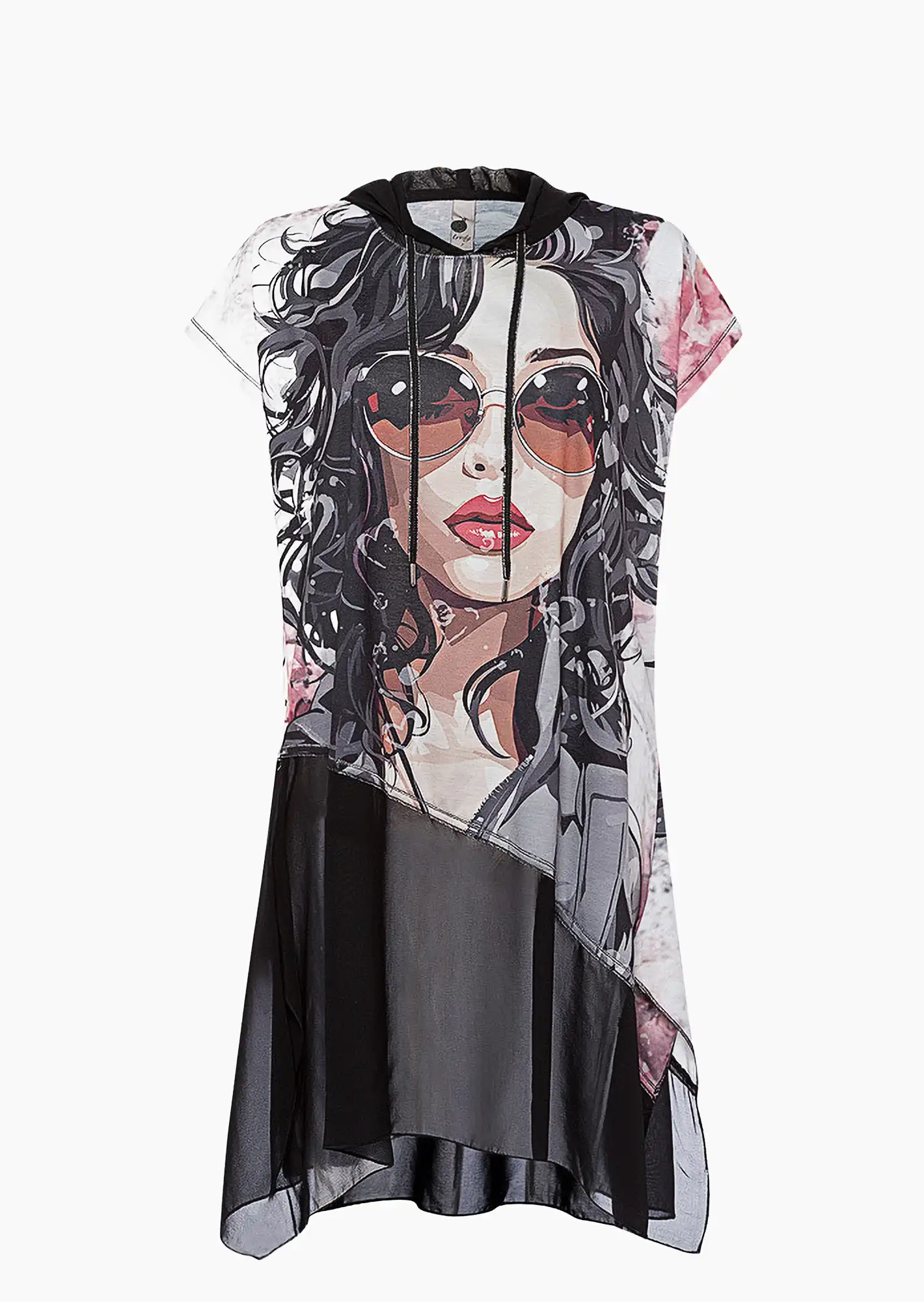 Shirt 'Face' im Layering-Look, schwarz-offwhite