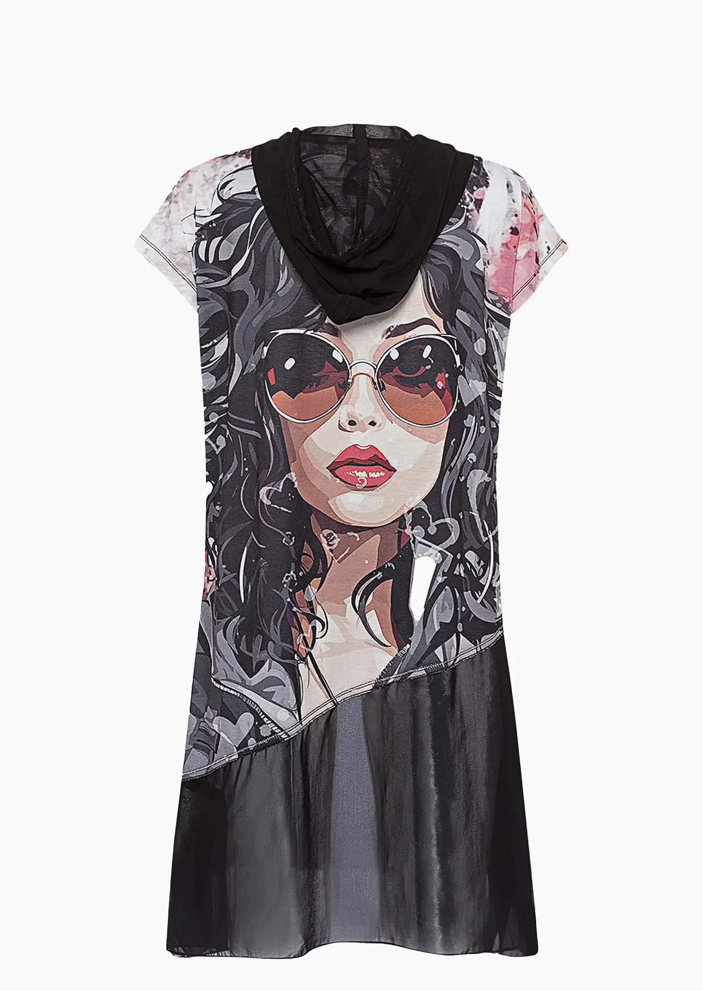 Shirt 'Face' im Layering-Look, schwarz-offwhite