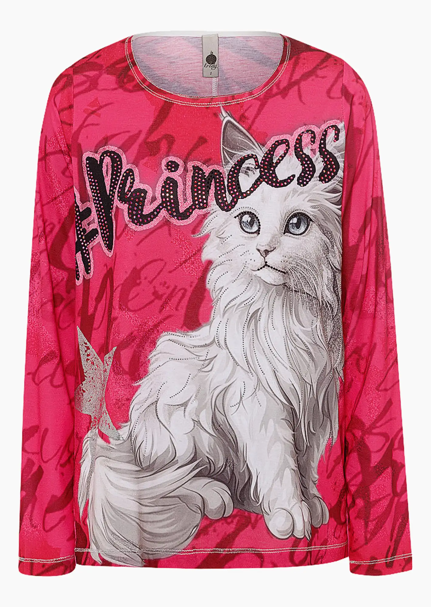 Langarmshirt 'Katze', pink flash