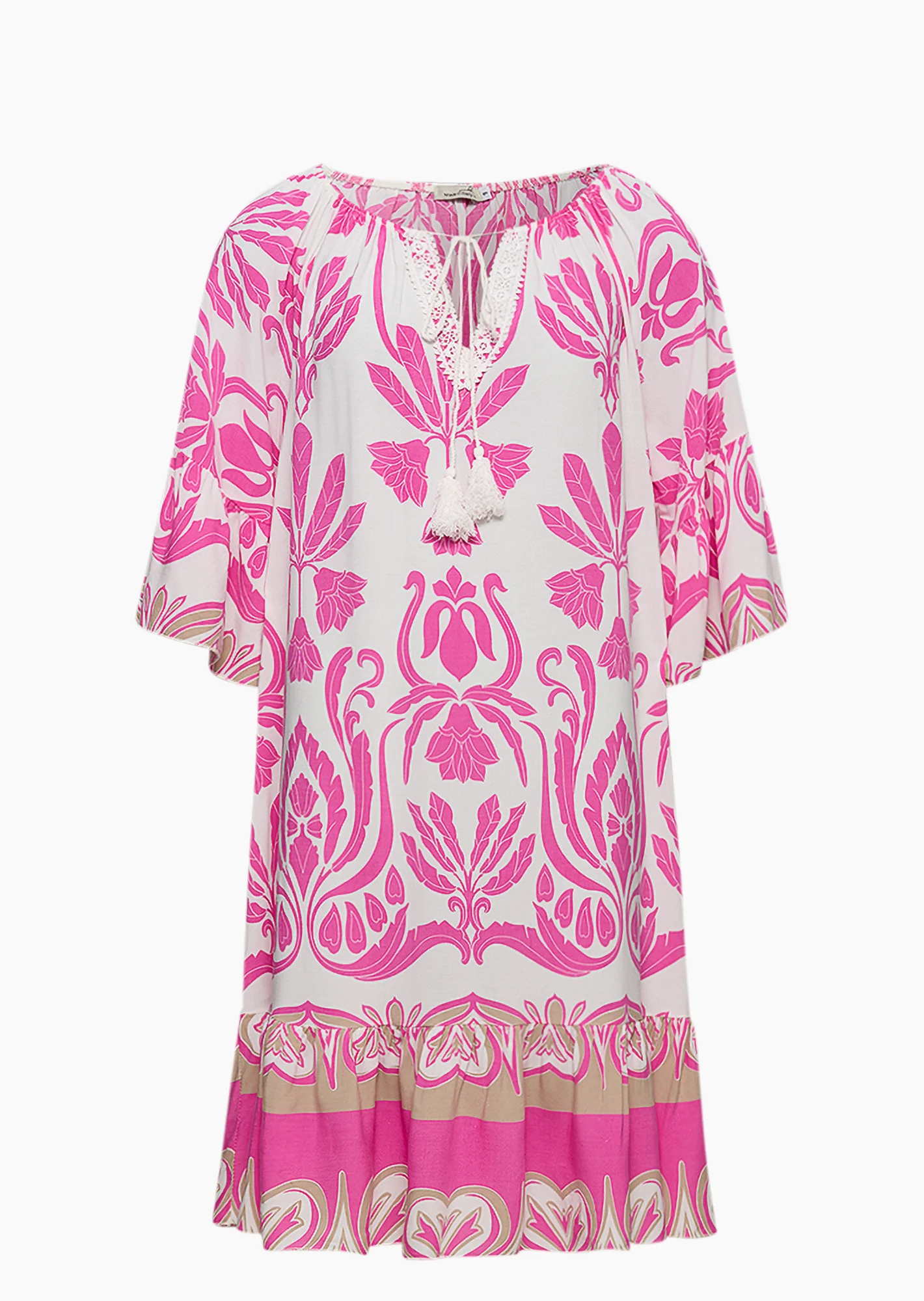 Kleid mit Volants, pink-weiß