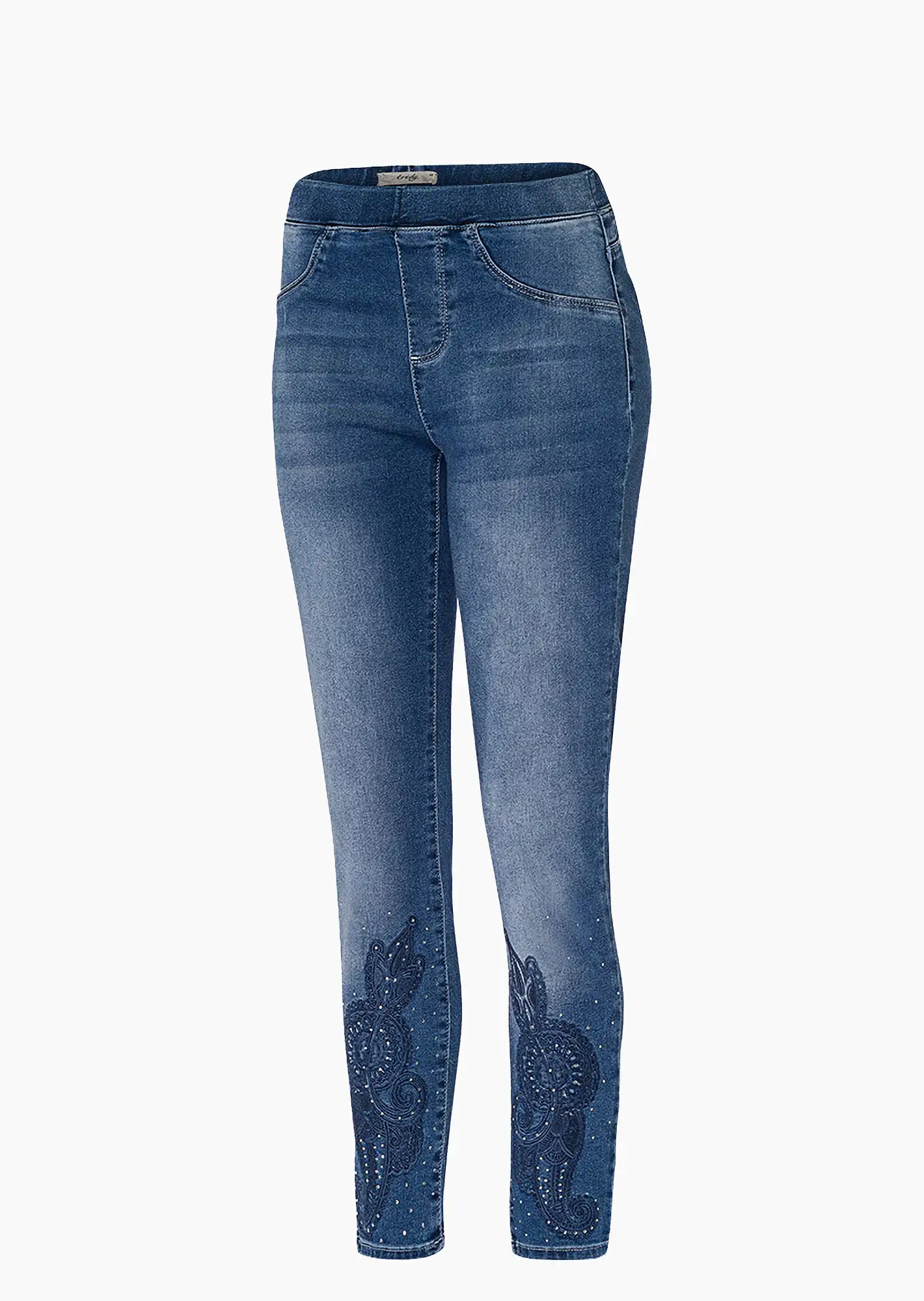 Jeggings mit Stickerei, blue denim