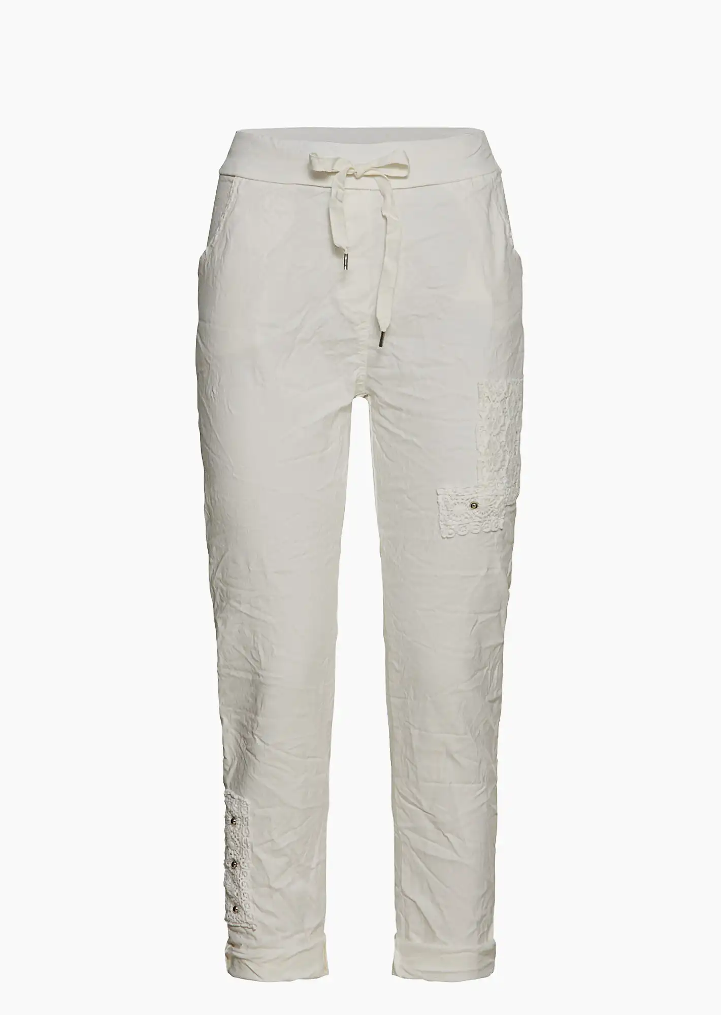 Joggpants mit Häkelpatches, offwhite