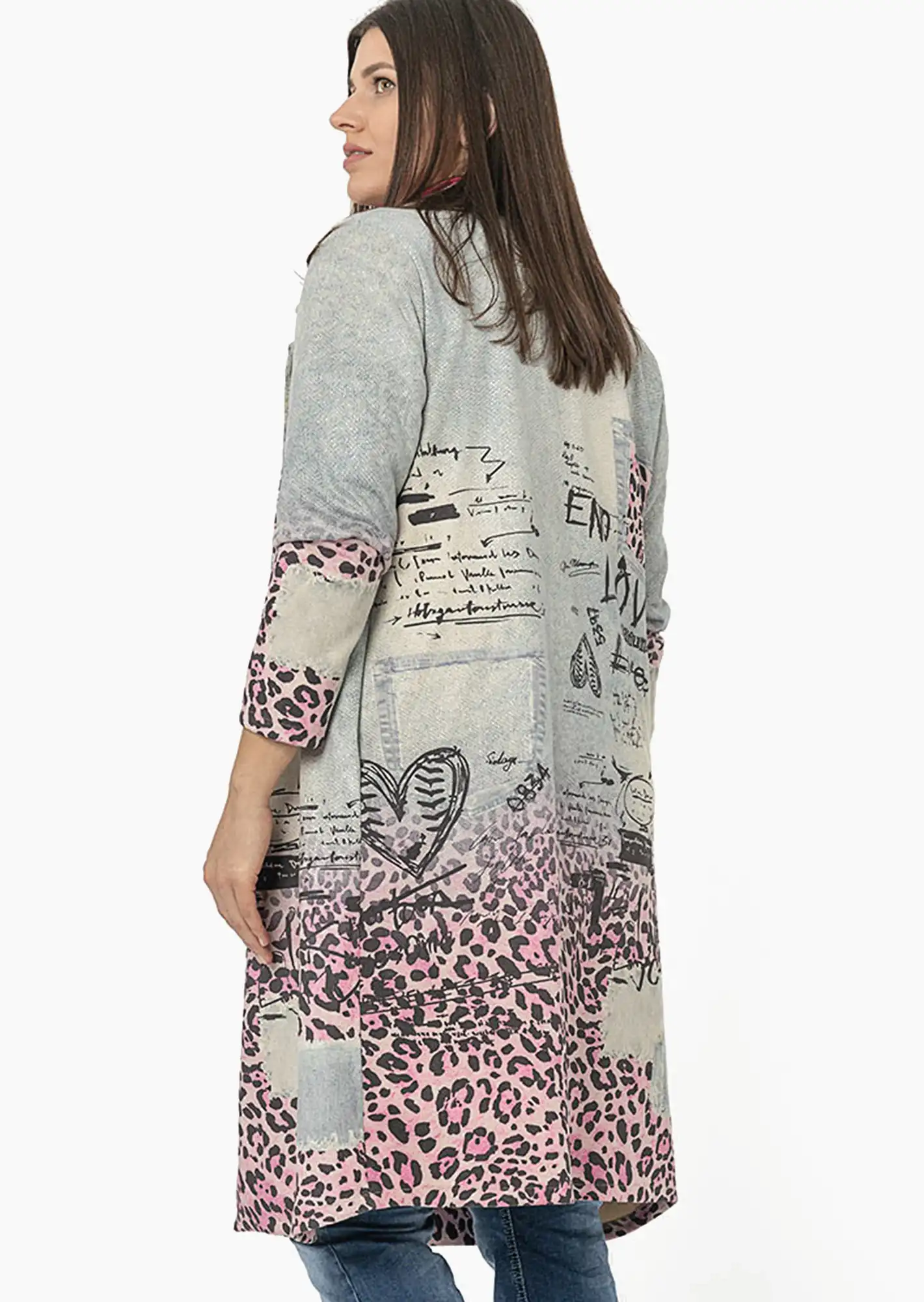 Mantel im Alloverprint, blue denim