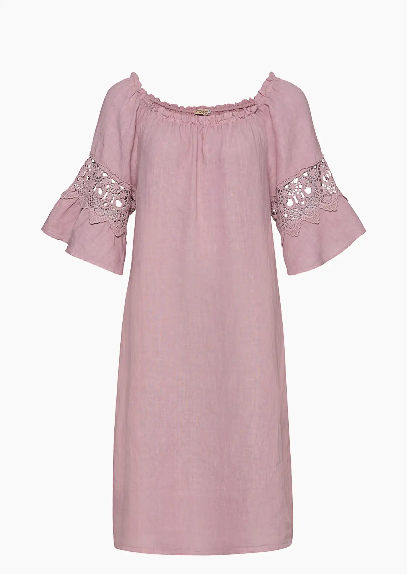 Leinen-Kleid mit Volants, rosenholz