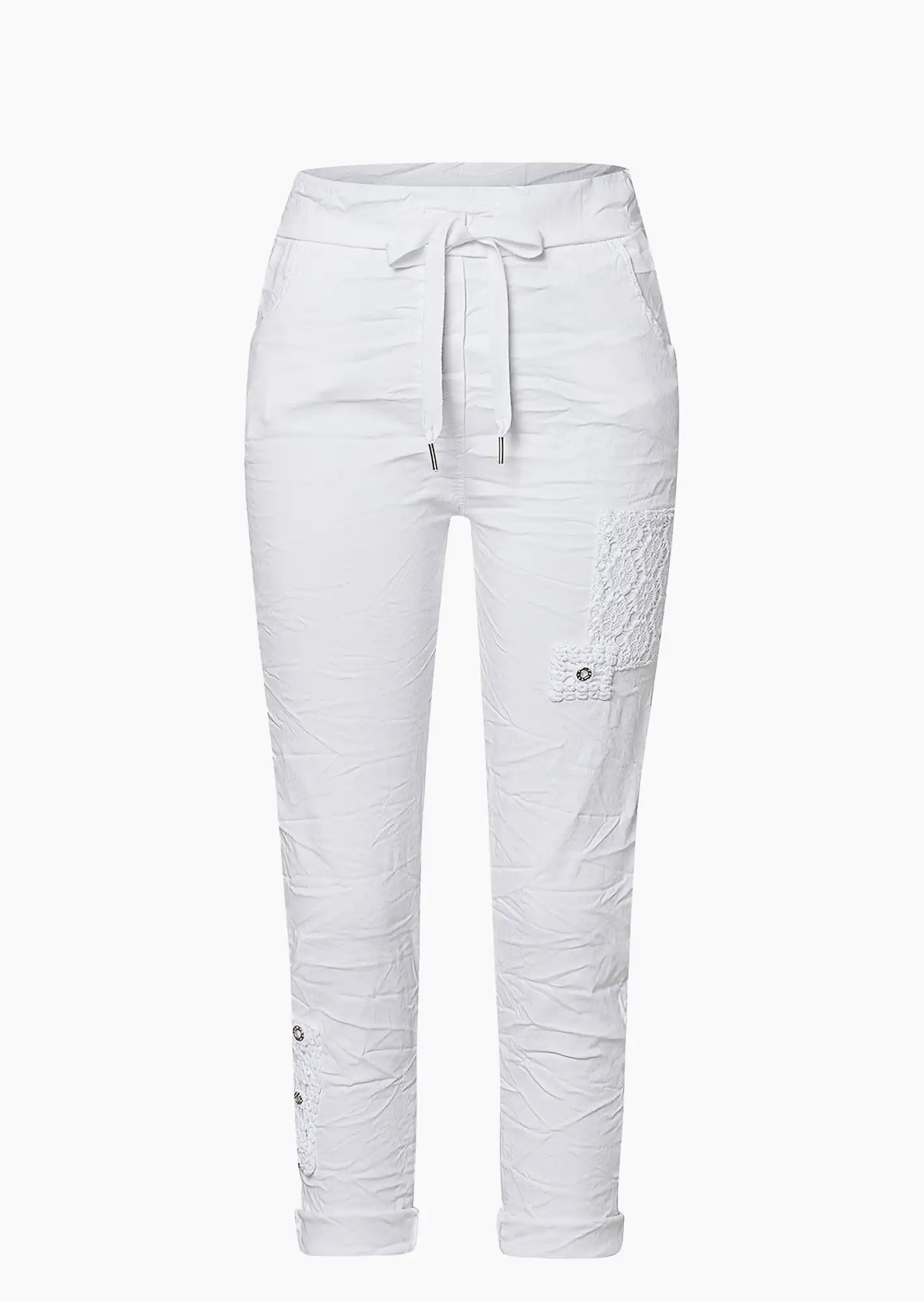Joggpants mit Häkelpatches, weiß