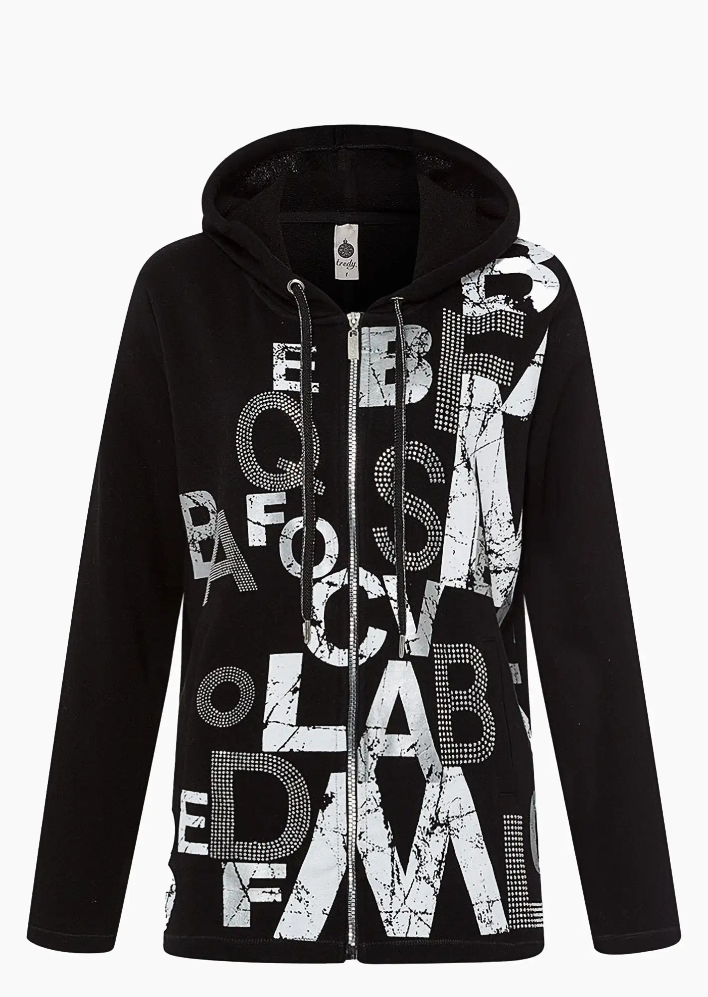 Sweatjacke mit Lettering, schwarz