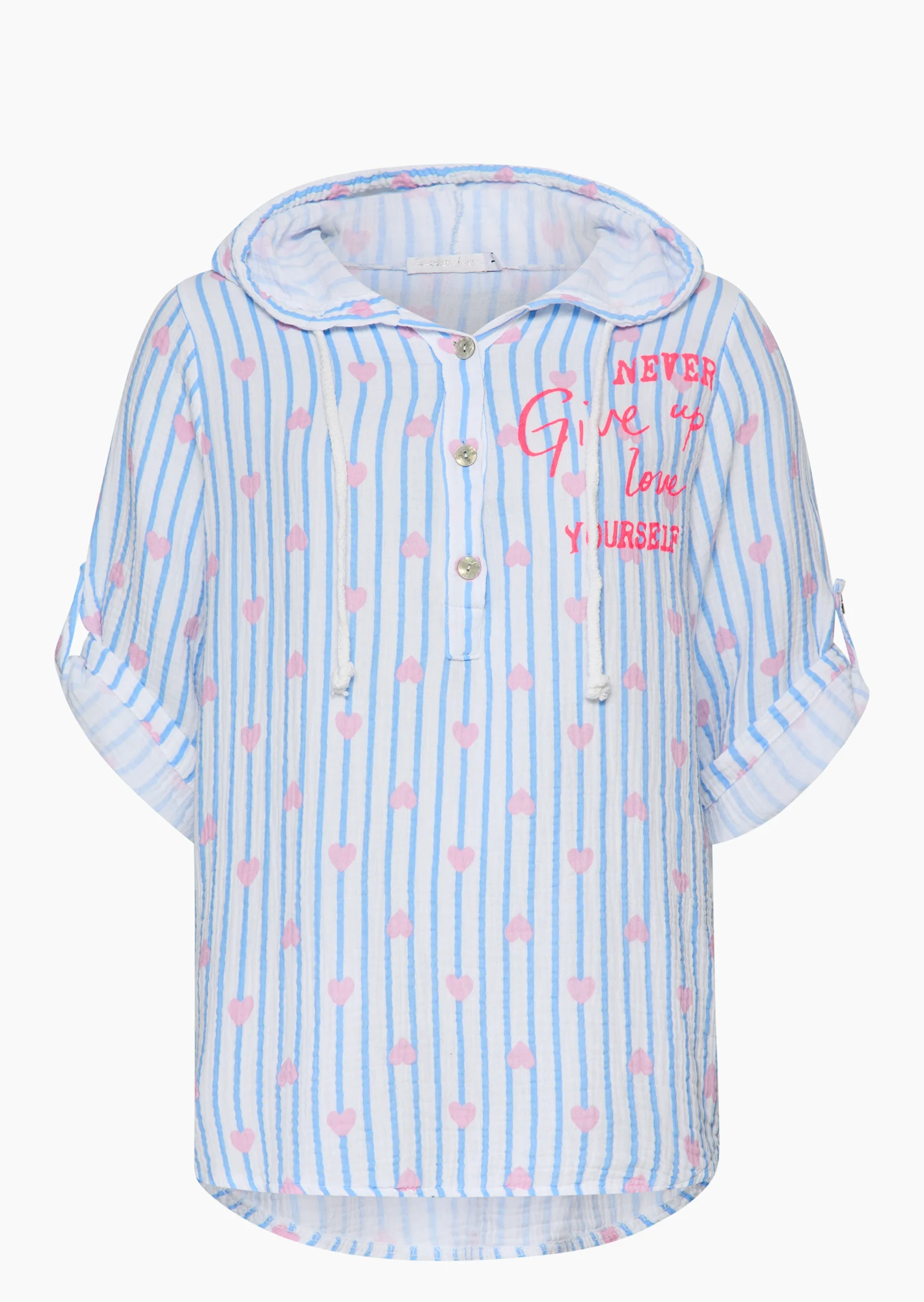 Musselin Bluse, weiß-blau