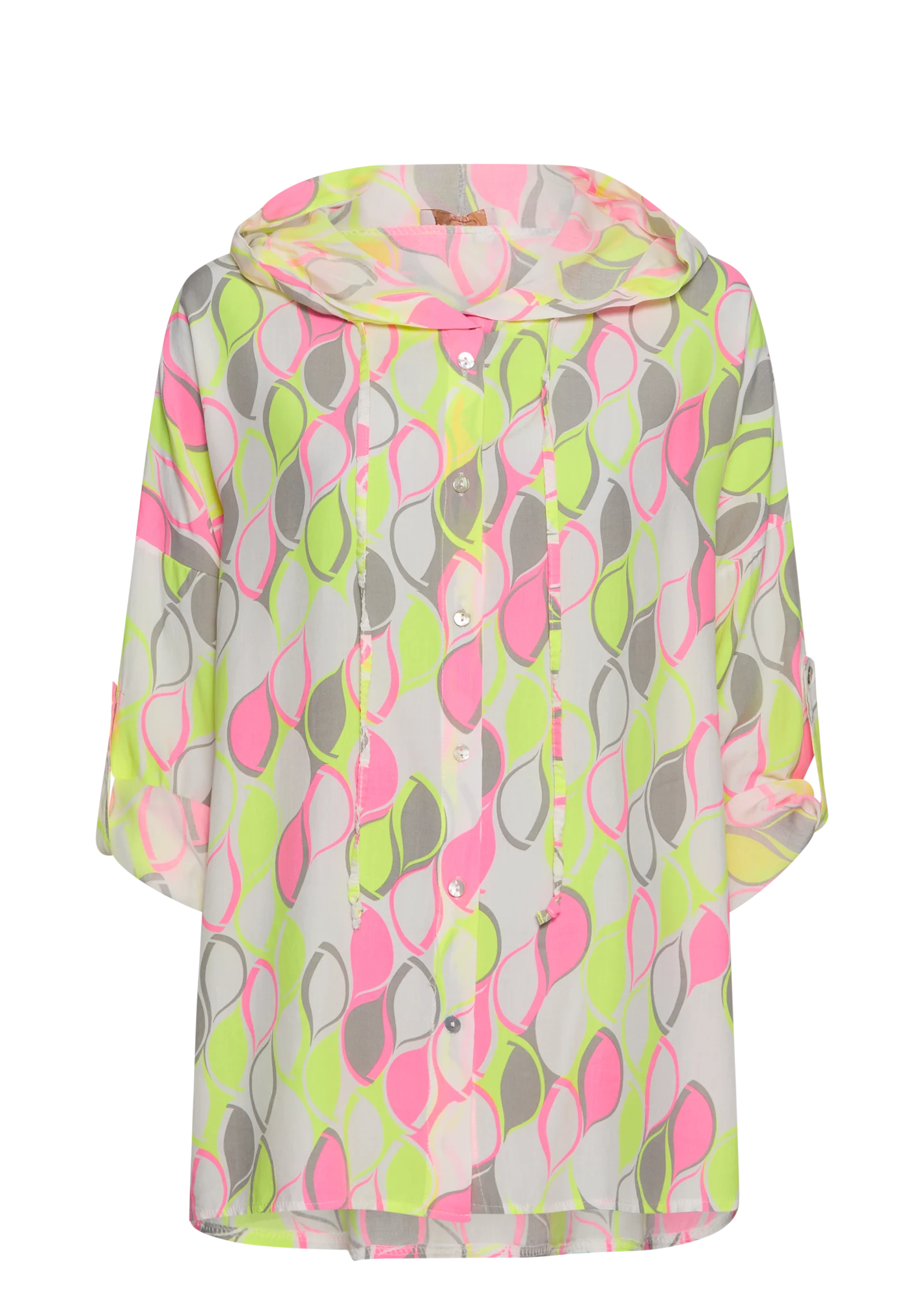 Bluse gemustert, weiß-neon