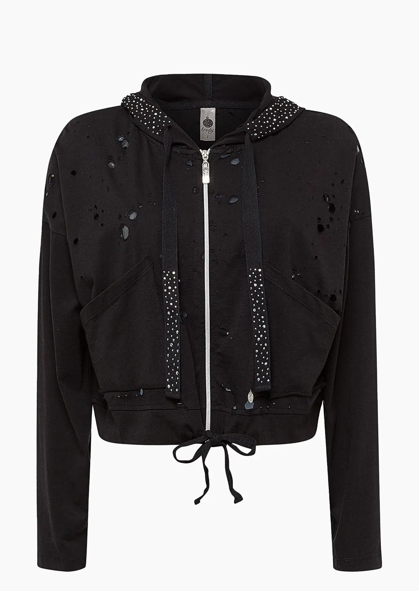 Shirtjacke mit Loch-Optik, schwarz