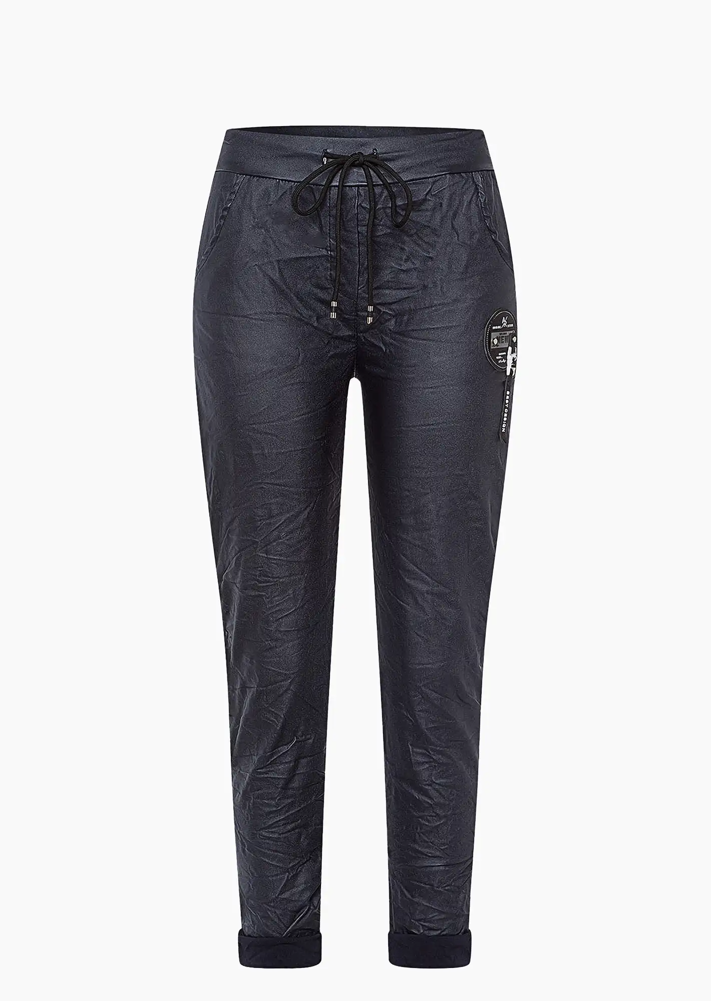 Joggpants in Leder-Optik, navy