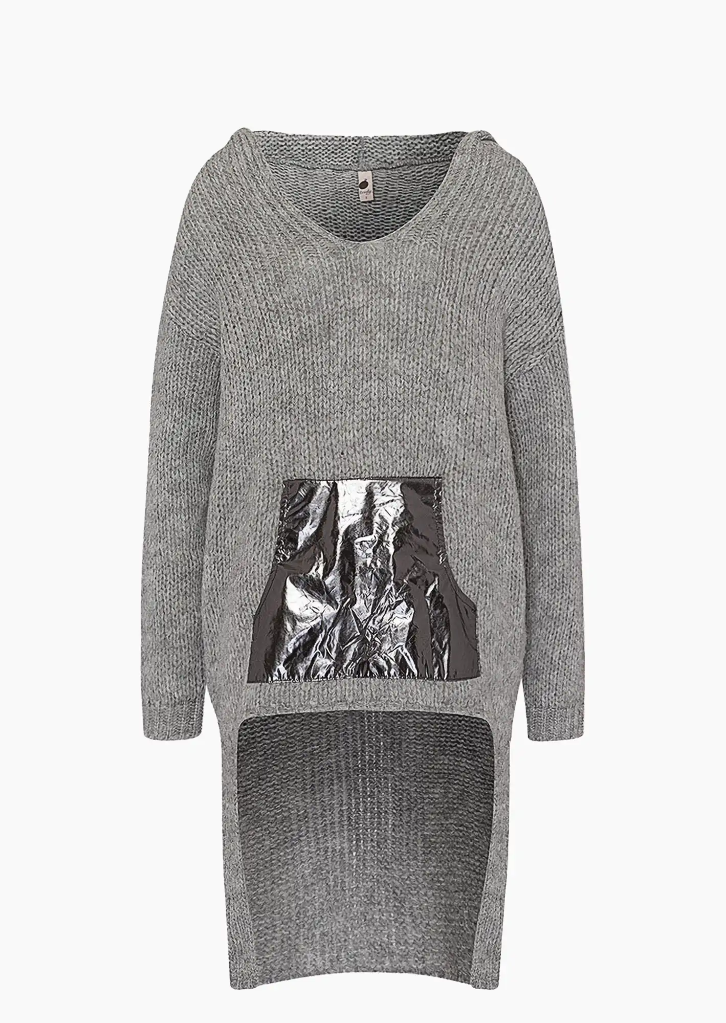 Strickpullover mit Kapuze, silber-melange