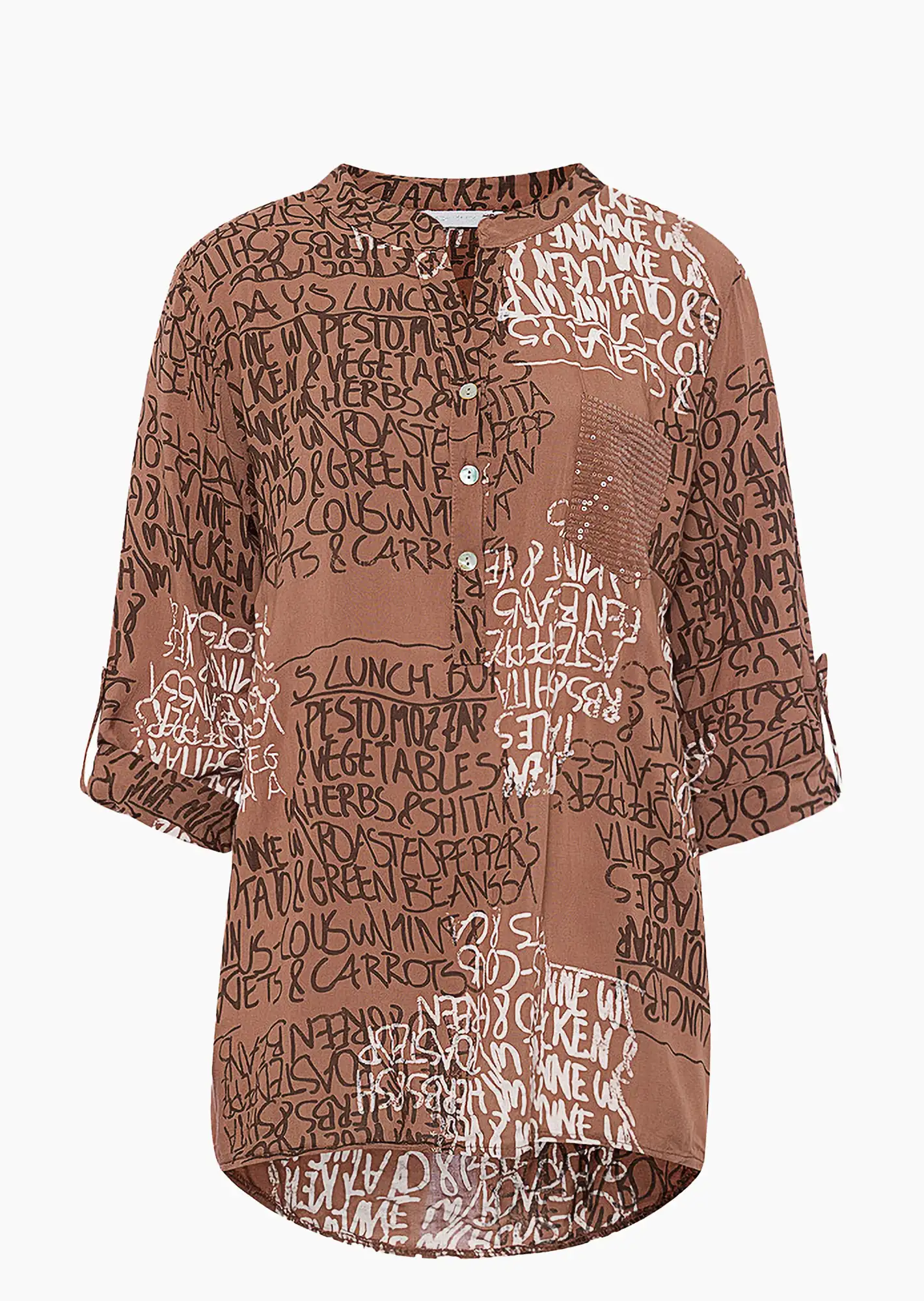 Bluse im Alloverprint, cappuccino