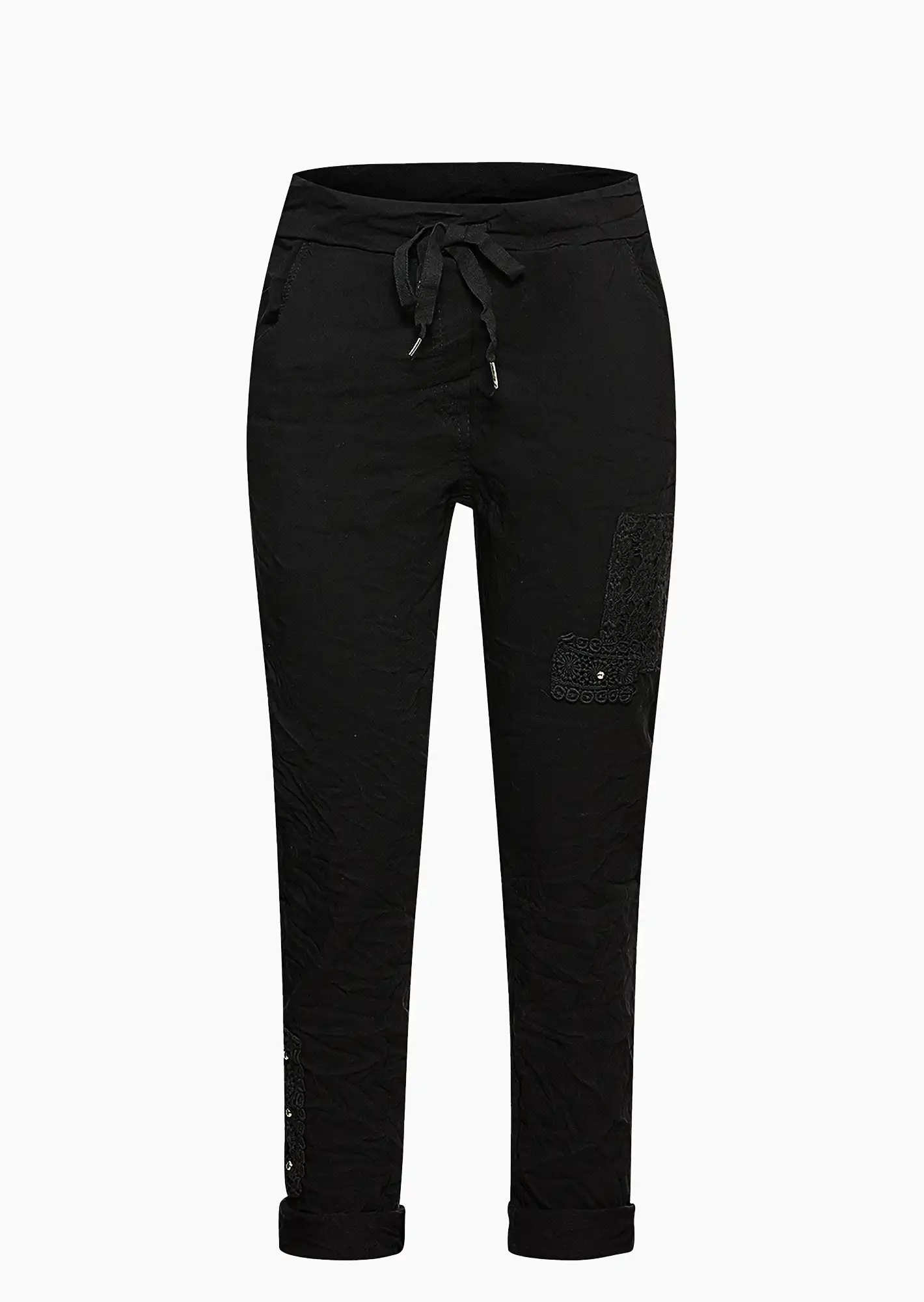 Joggpants mit Häkelpatches, schwarz