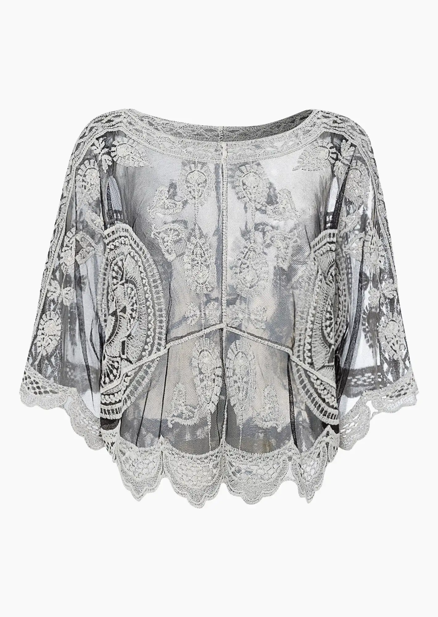 Bluse mit Ornamenten, schwarz-offwhite