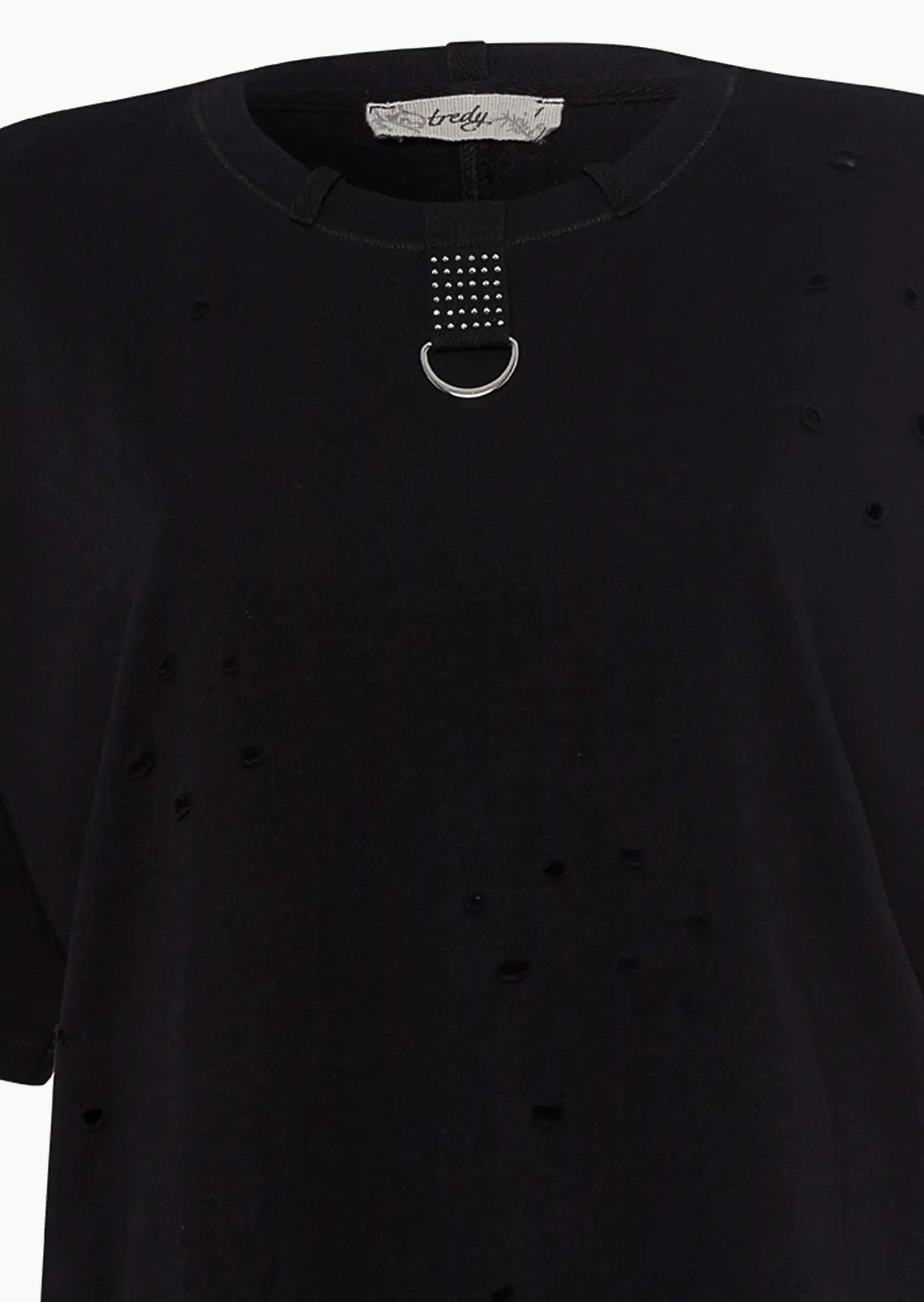 Shirt mit Loch-Optik, schwarz