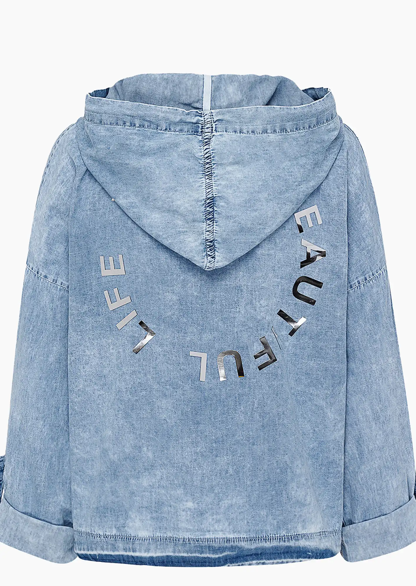 Jeansjacke mit Kapuze, bleached denim