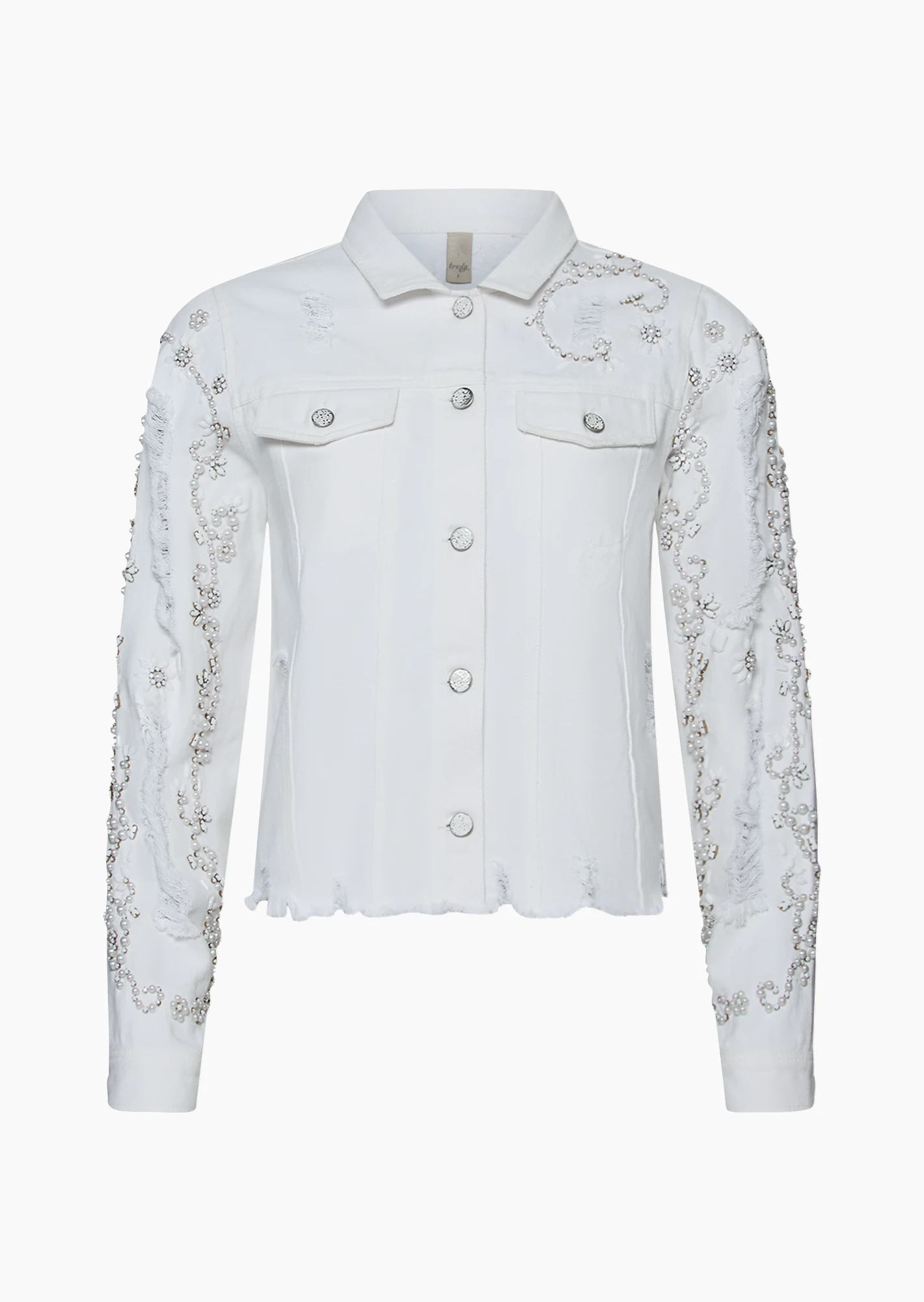 Jeansjacke mit Perlen, weiß