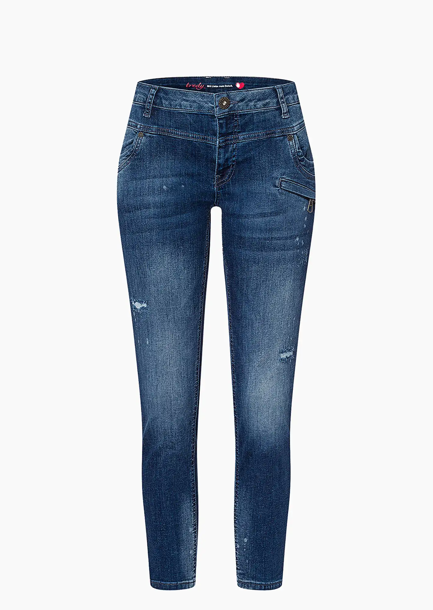 Jeans im destroyed Look, dark blue denim