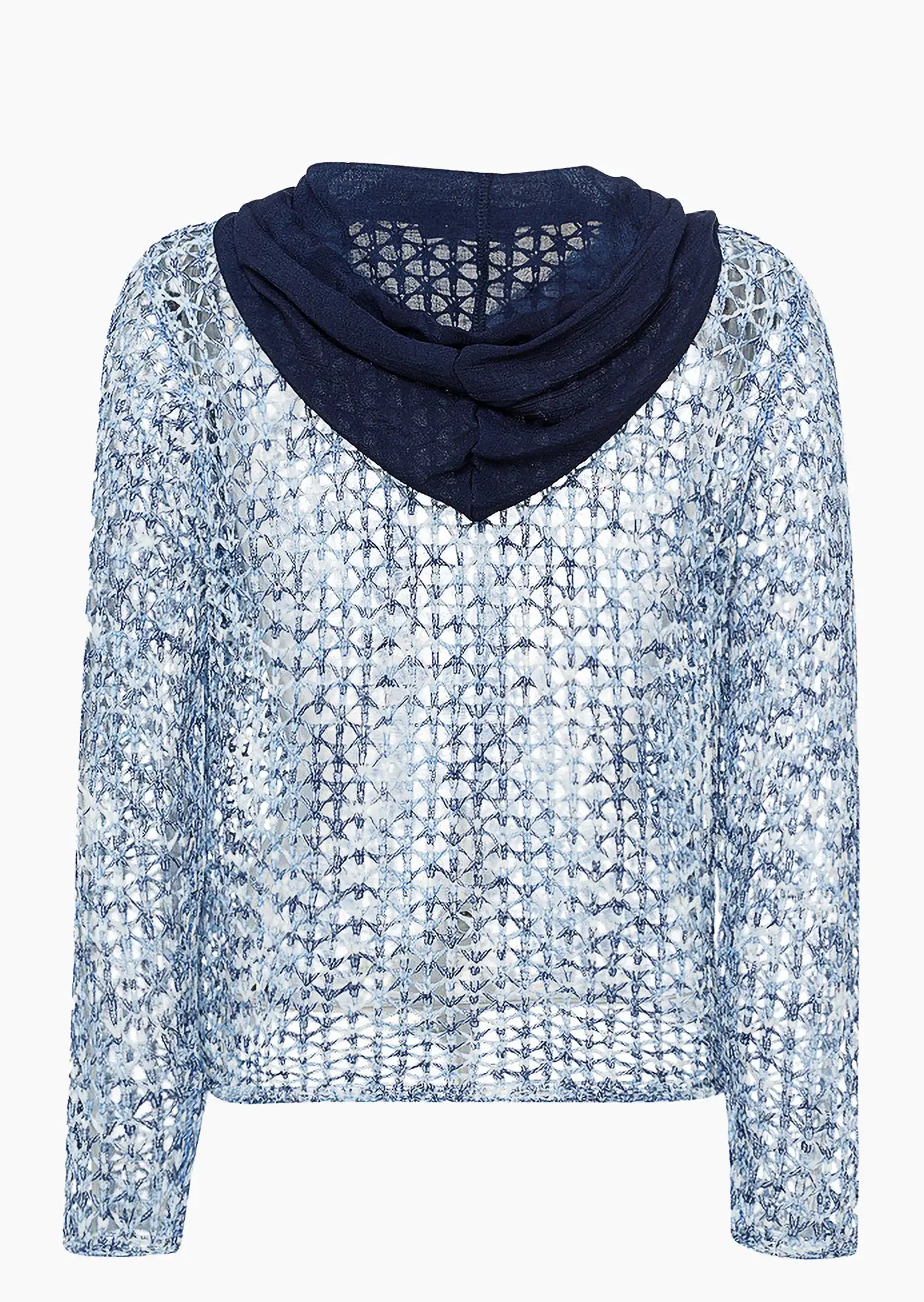 Lochstrickpullover mit Kapuze, blau