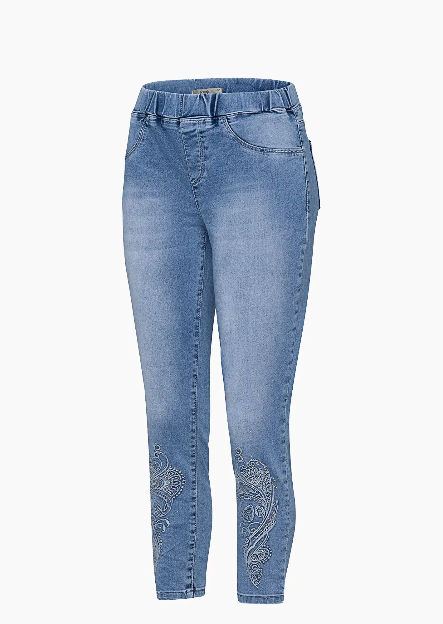 Jeggings mit Stickerei, light blue denim