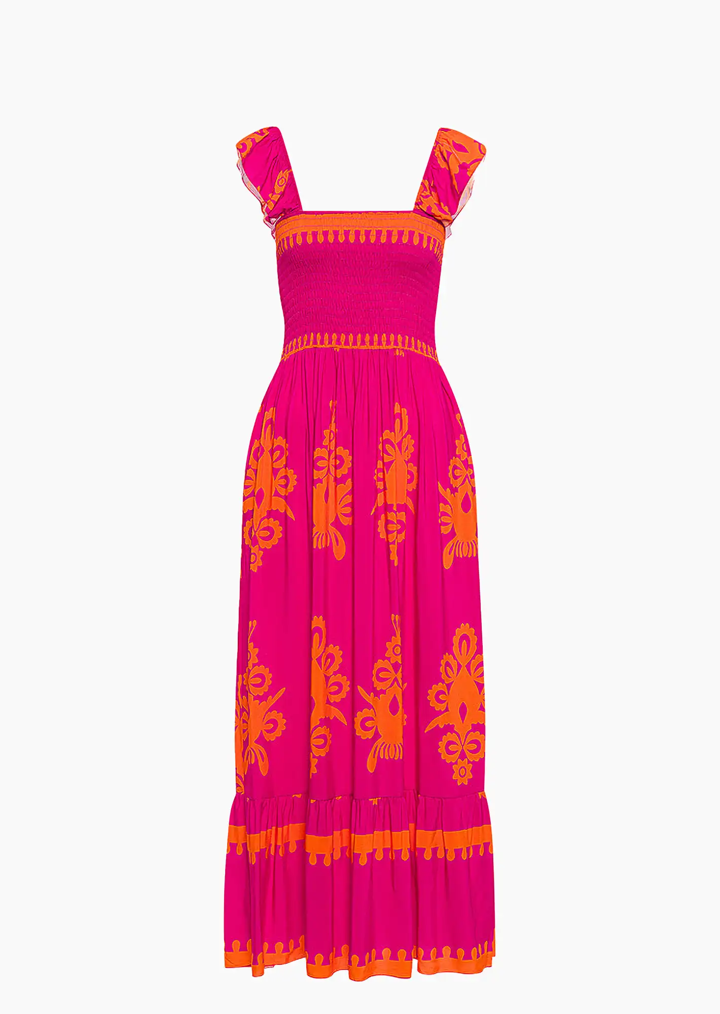 Kleid mit Volant, pink-orange